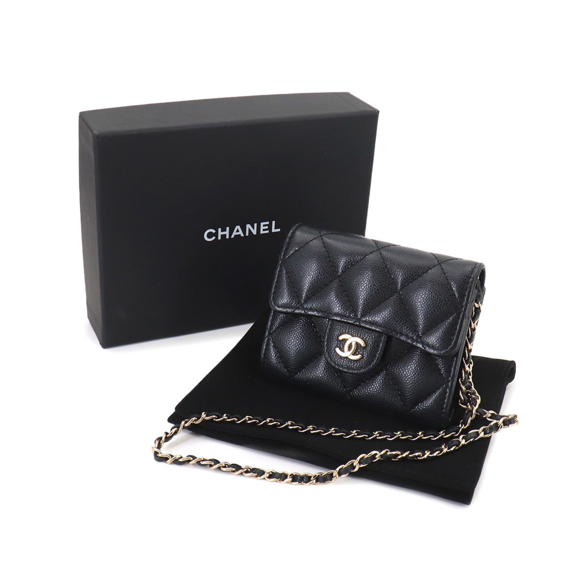 Chanel Matelasse Black Grained Calfskin Coin Purse/Coin Case (Pre-Owned)