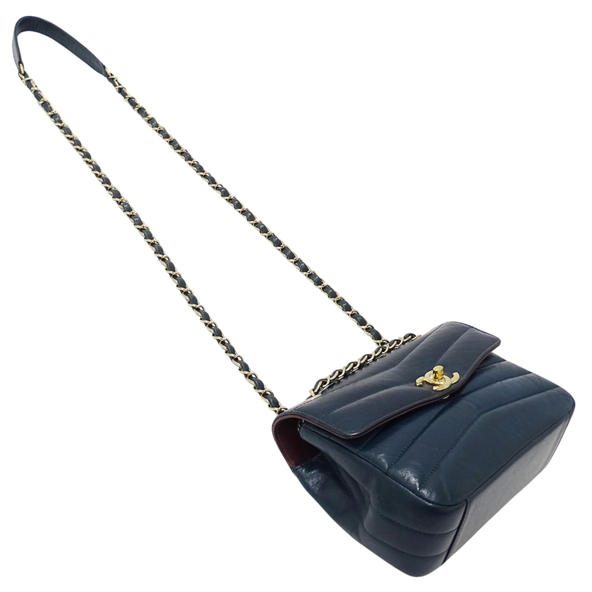 Chanel Blue Green Leather Handbag Shoulder Bag (Pre-Owned)