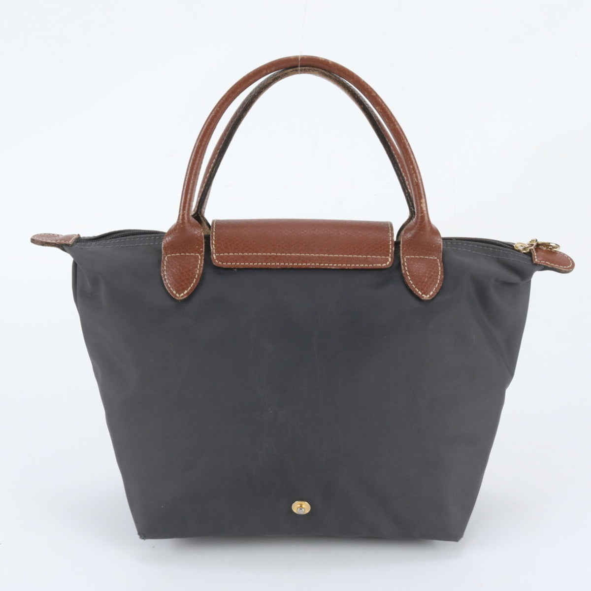 Longchamp Dark Gray Leather Nylon Handbag Shoulder Bag Tote Bag (Pre-Owned)