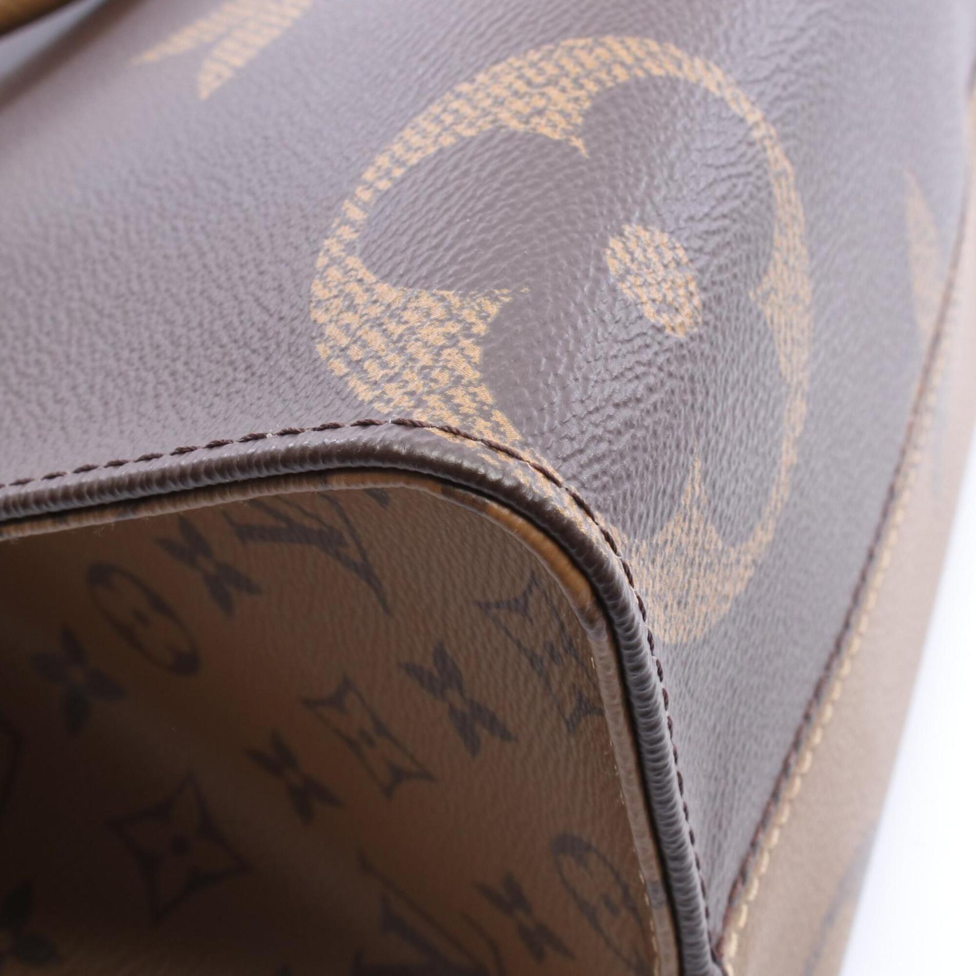 Louis Vuitton Beige Brown Monogram Coated Canvas Leather Handbag Tote Bag (Pre-Owned)