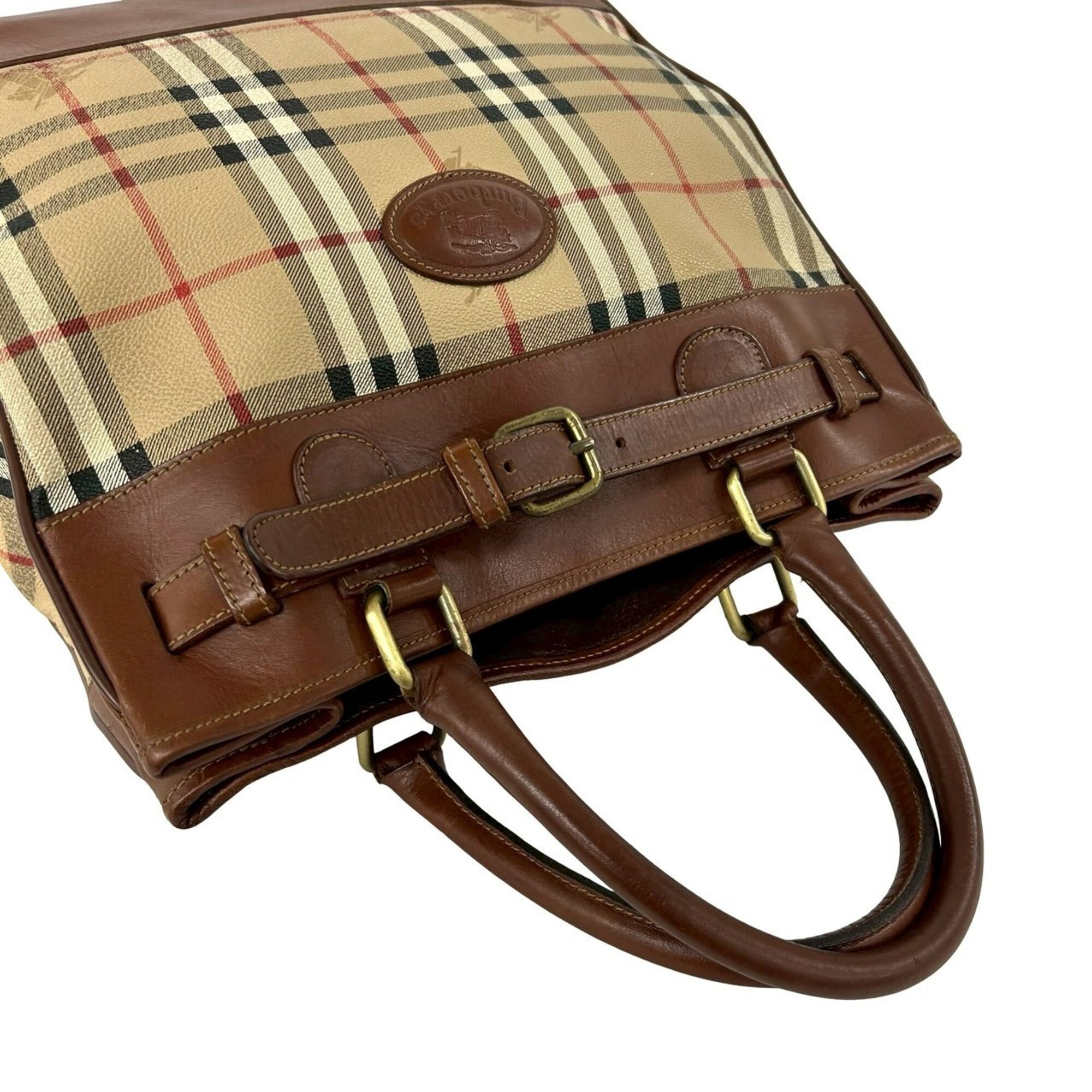 Burberry Beige Brown Leather Handbag Tote Bag (Pre-Owned)