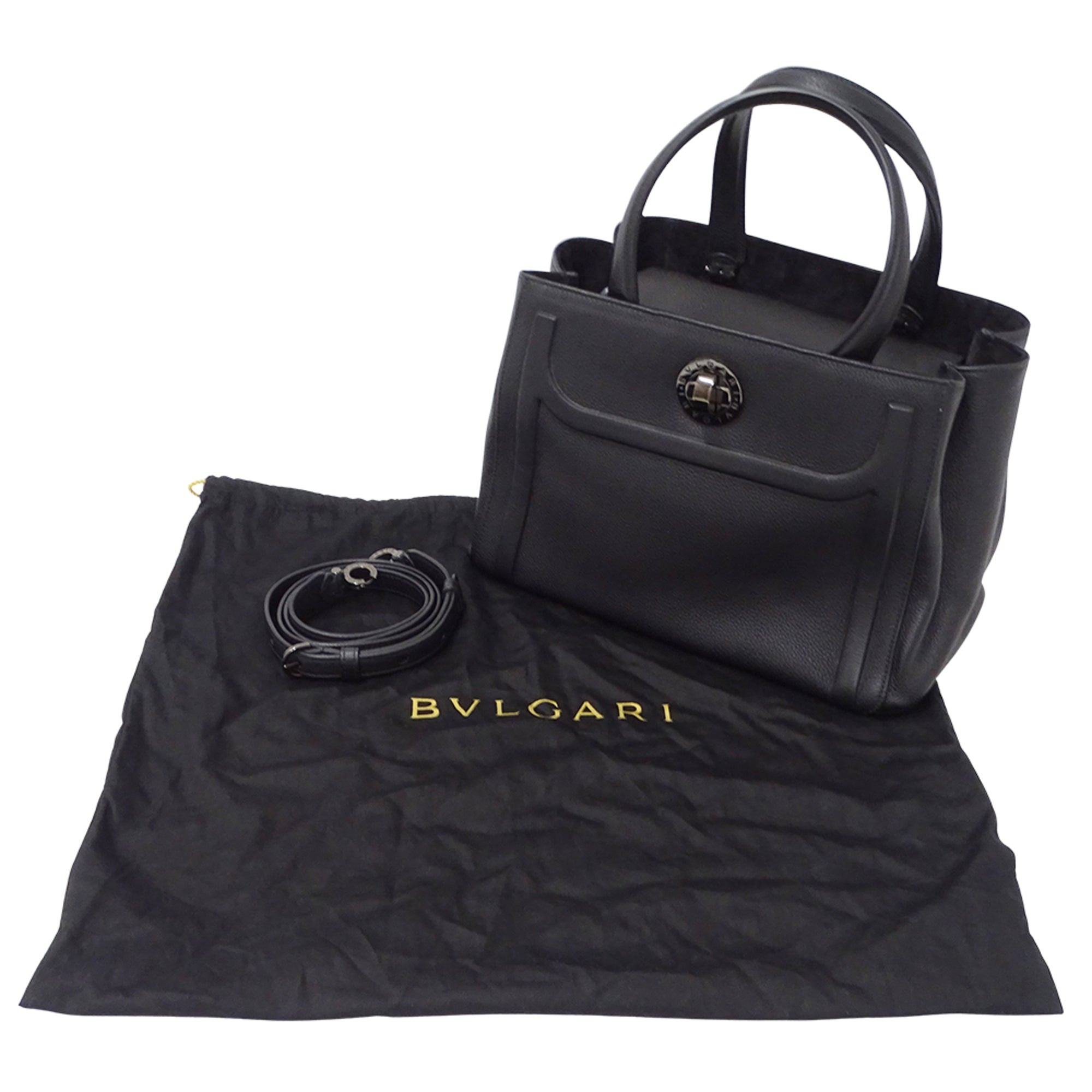 Bvlgari Black Leather Handbag Shoulder Bag (Pre-Owned)
