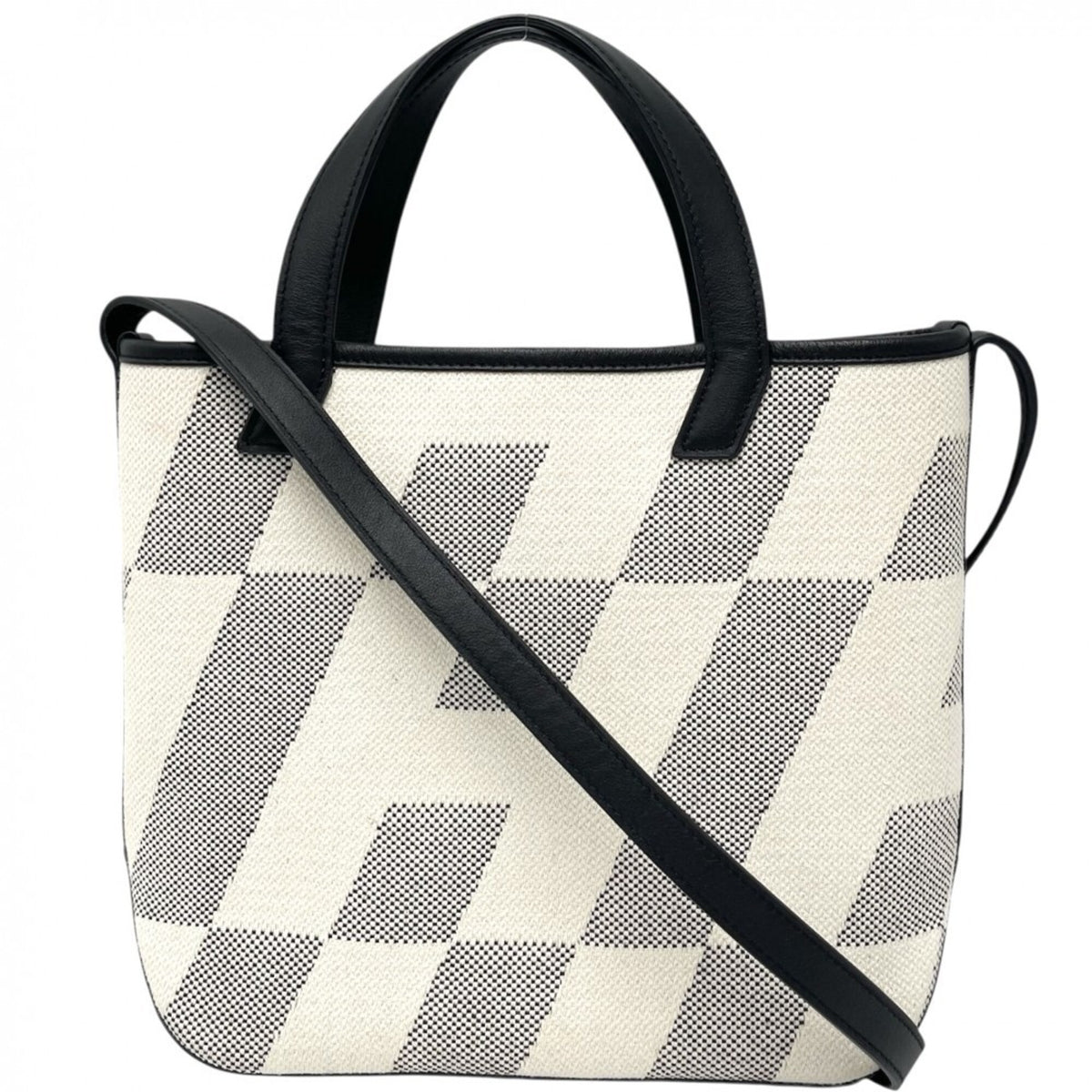 Hermes Beige Black Canvas Leather Handbag Shoulder Bag (Pre-Owned)