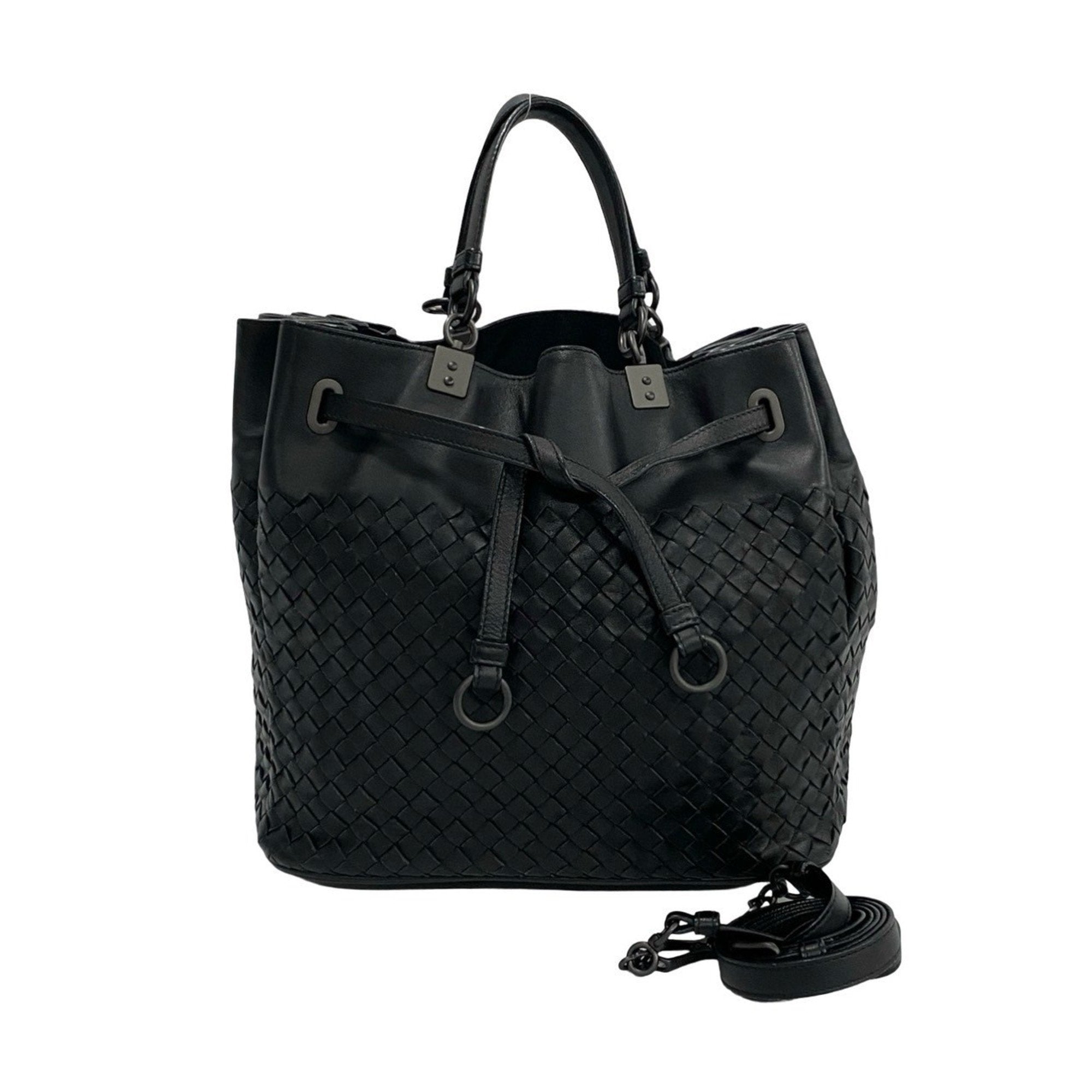 Bottega Veneta Black Leather Handbag Shoulder Bag (Pre-Owned)