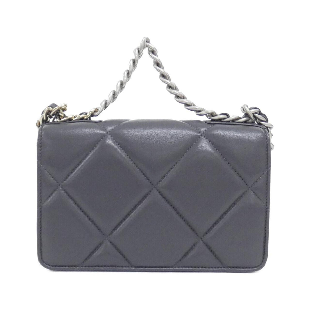 Chanel Gray Leather Chain/Shoulder Wallet (Pre-Owned)