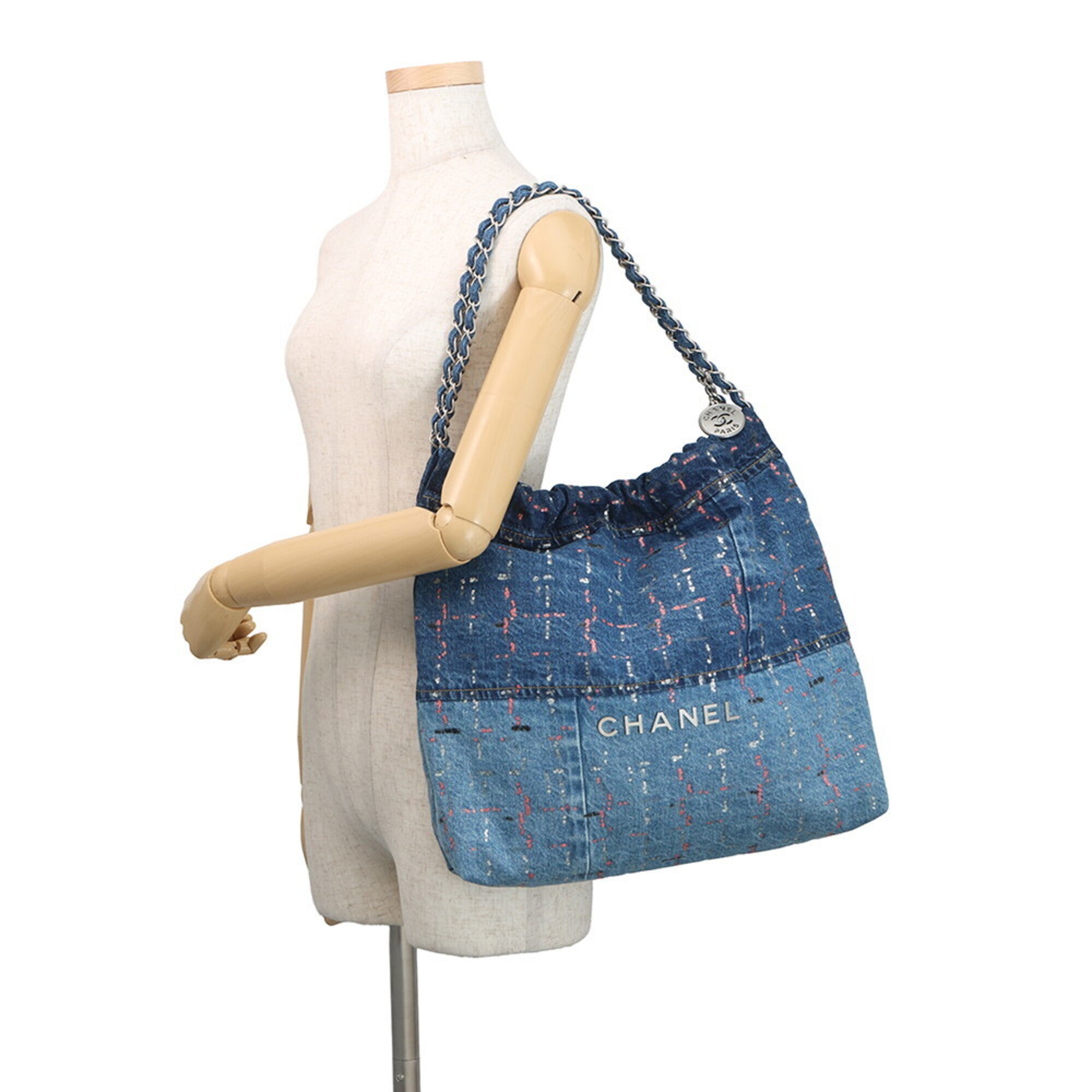 Chanel Blue Pink Denim Handbag Pouch Shoulder Bag (Pre-Owned)