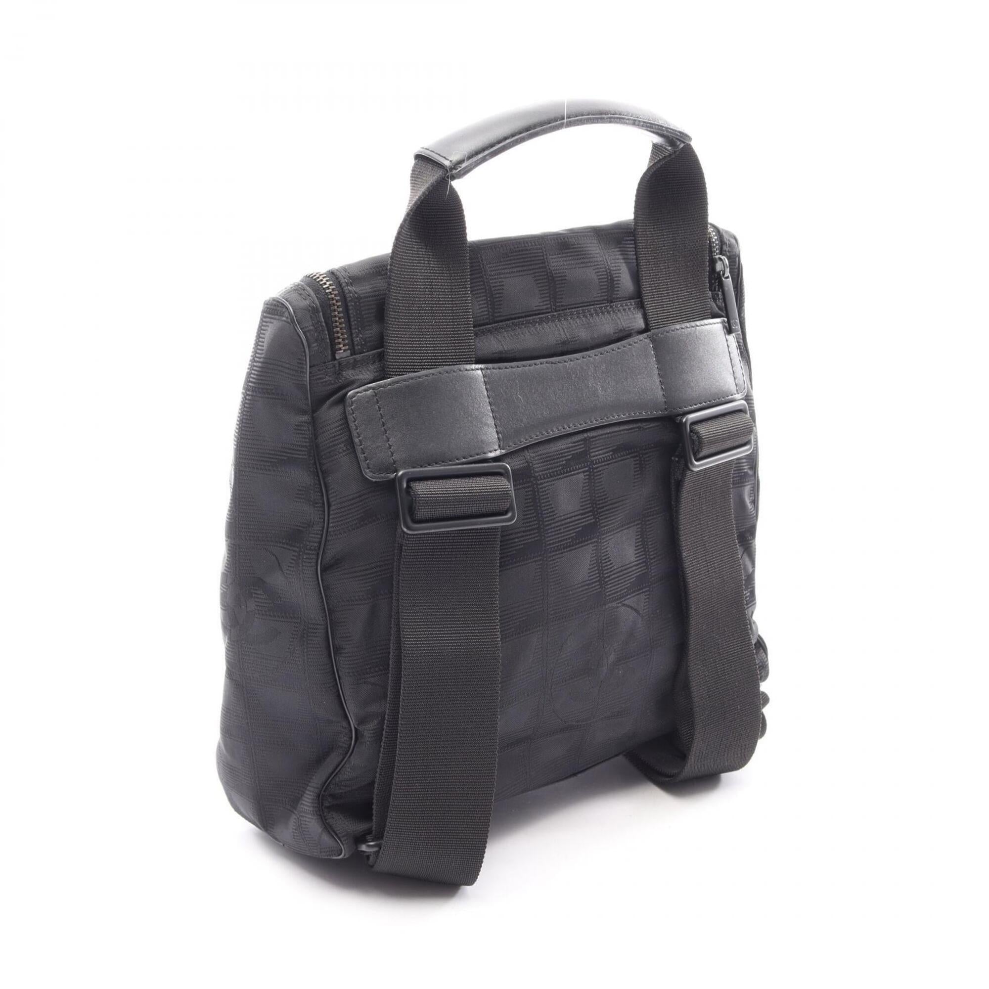 Chanel Black Leather Nylon Canvas Backpack Handbag (Pre-Owned)