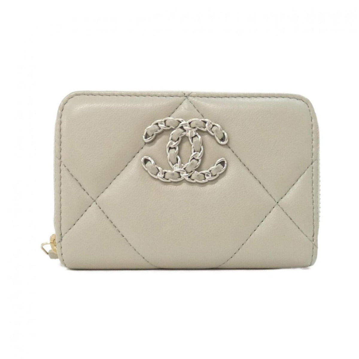 Chanel Gray Leather Coin Purse/Coin Case (Pre-Owned)