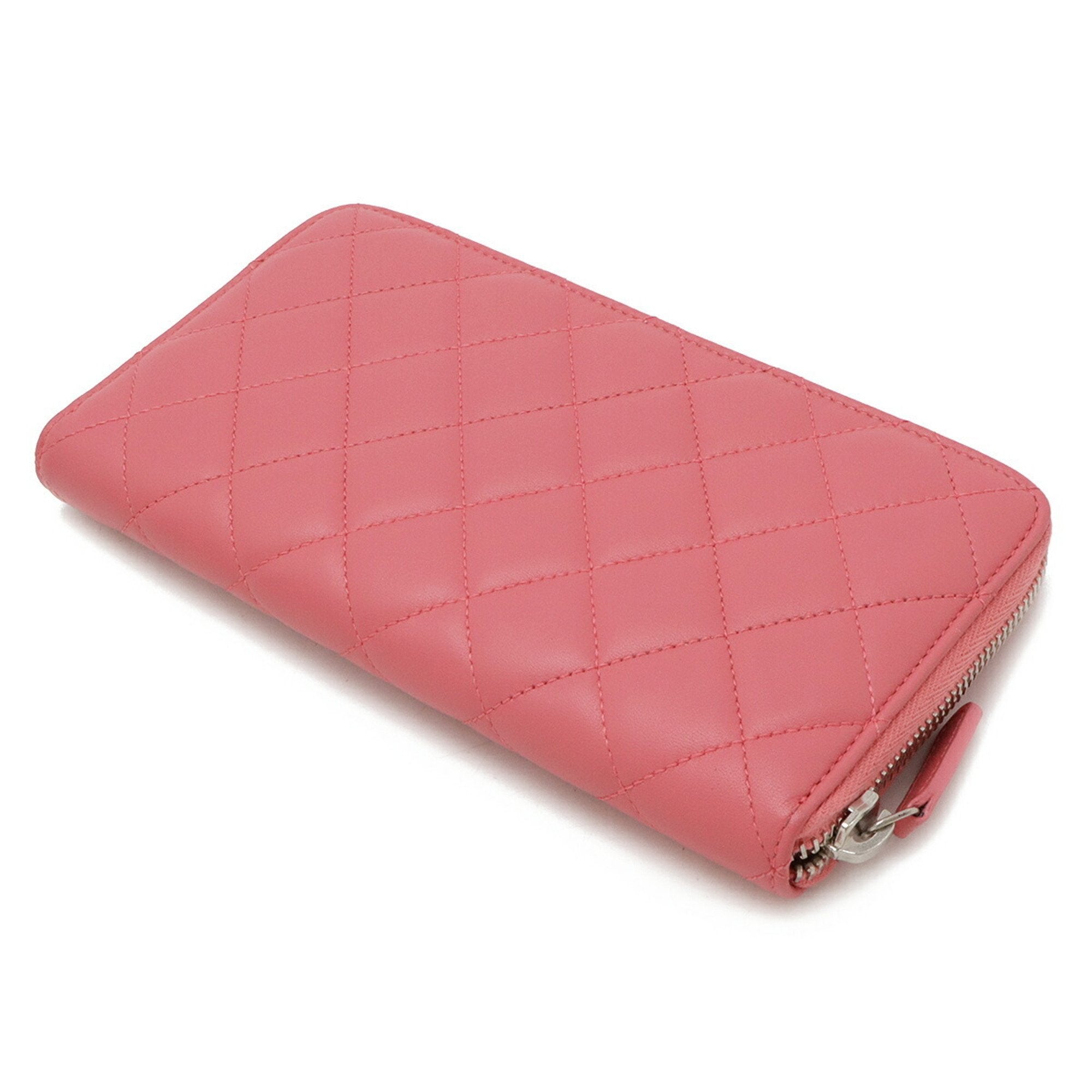Chanel Pink Leather Long Wallet (Bi-Fold) (Pre-Owned)