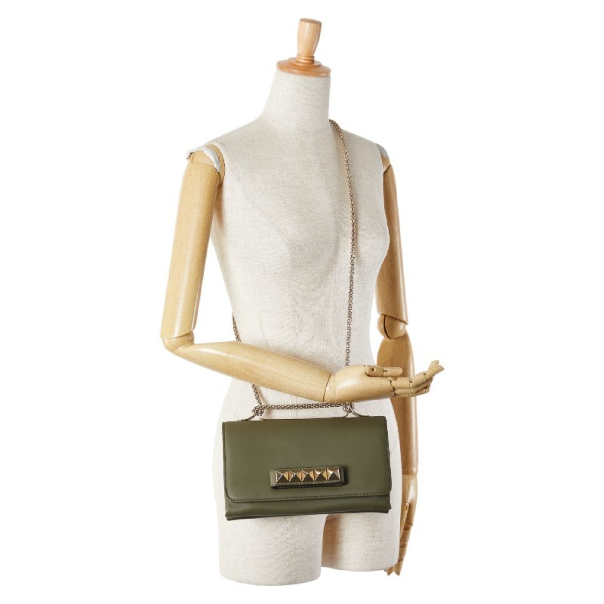Valentino Garavani Green Khaki Leather Clutch Bag Shoulder Bag (Pre-Owned)
