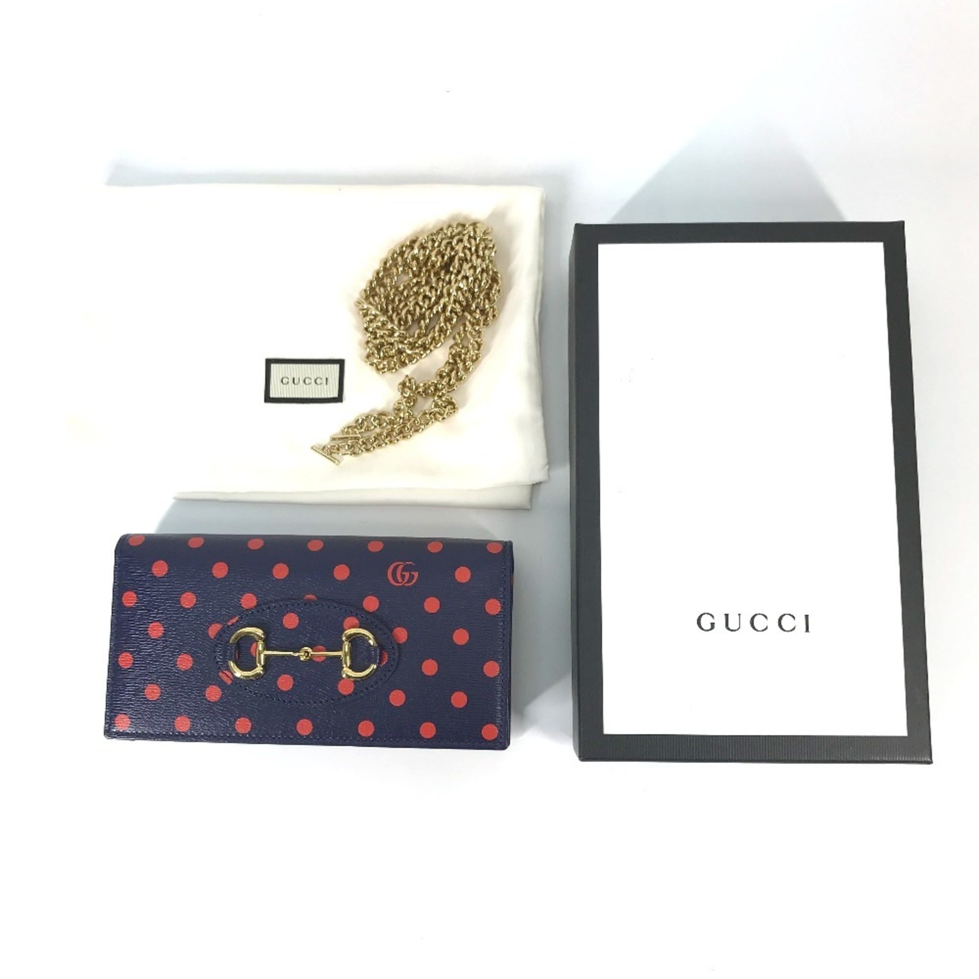 Gucci Navy Red Color Leather Chain/Shoulder Wallet (Pre-Owned)
