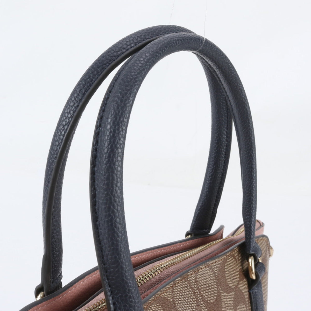 Coach Beige Navy Leather Coated Canvas Handbag Shoulder Bag Tote Bag (Pre-Owned)