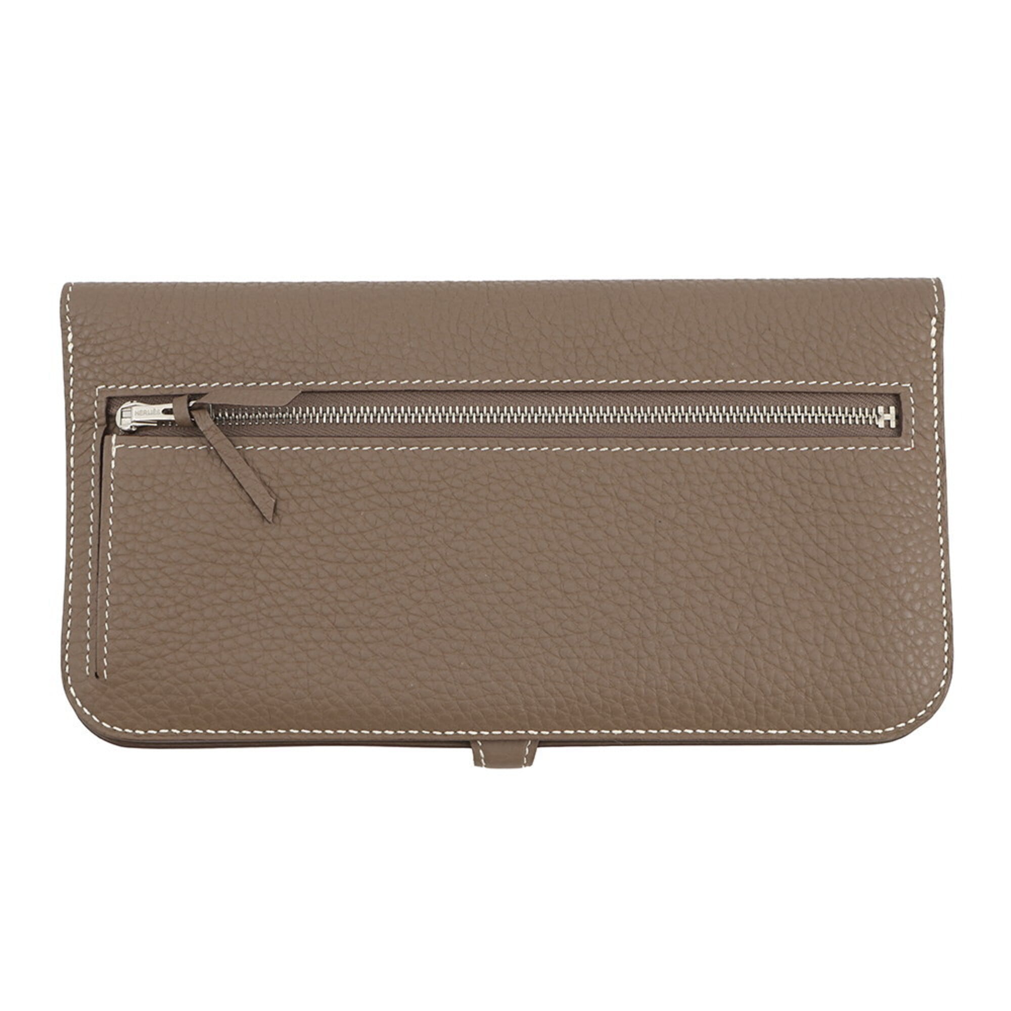 Hermes Etoupe Gray Togo Leather Long Wallet (Bi-Fold) (Pre-Owned)