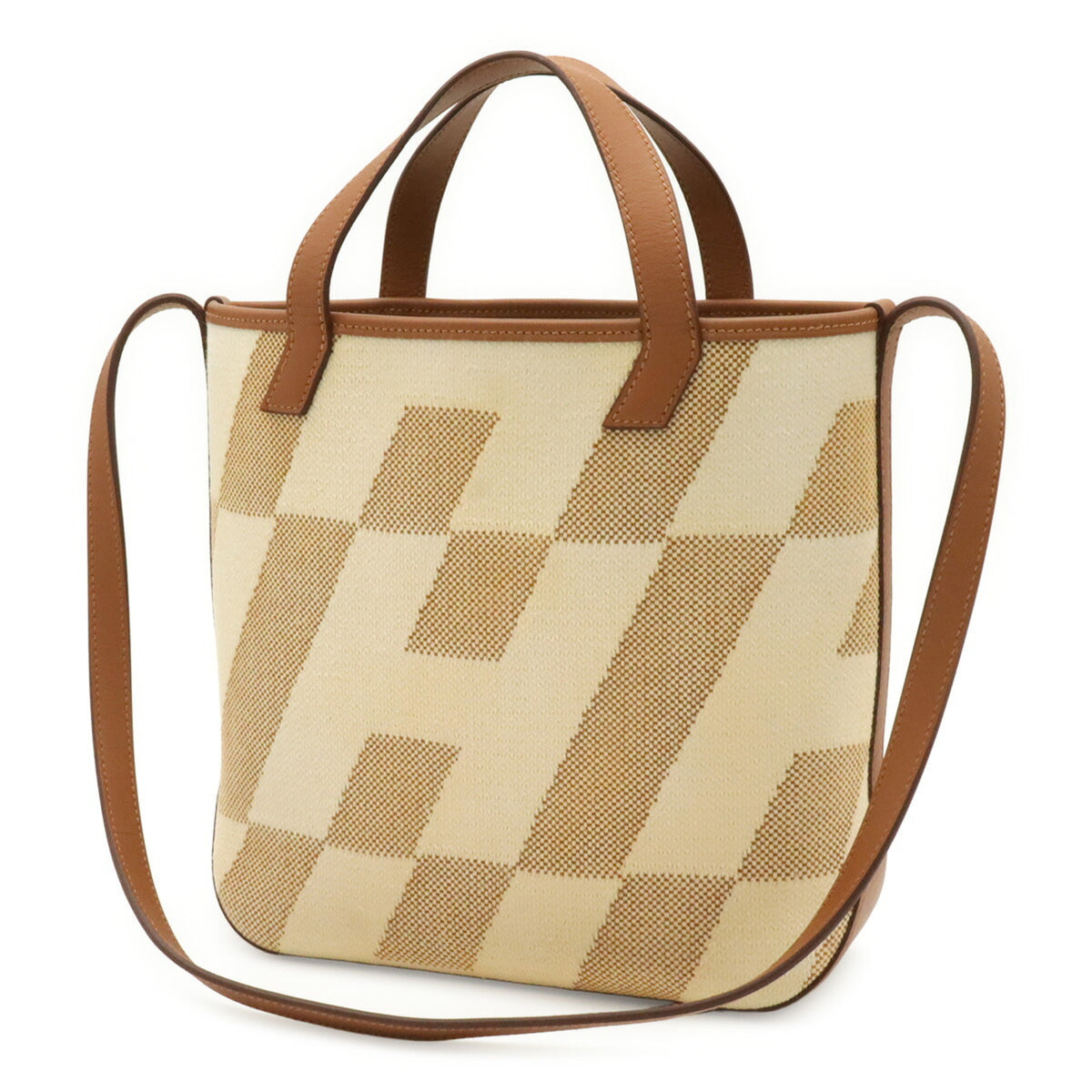 Hermes Ecru Gold Toile H Leather Handbag Shoulder Bag Tote Bag (Pre-Owned)