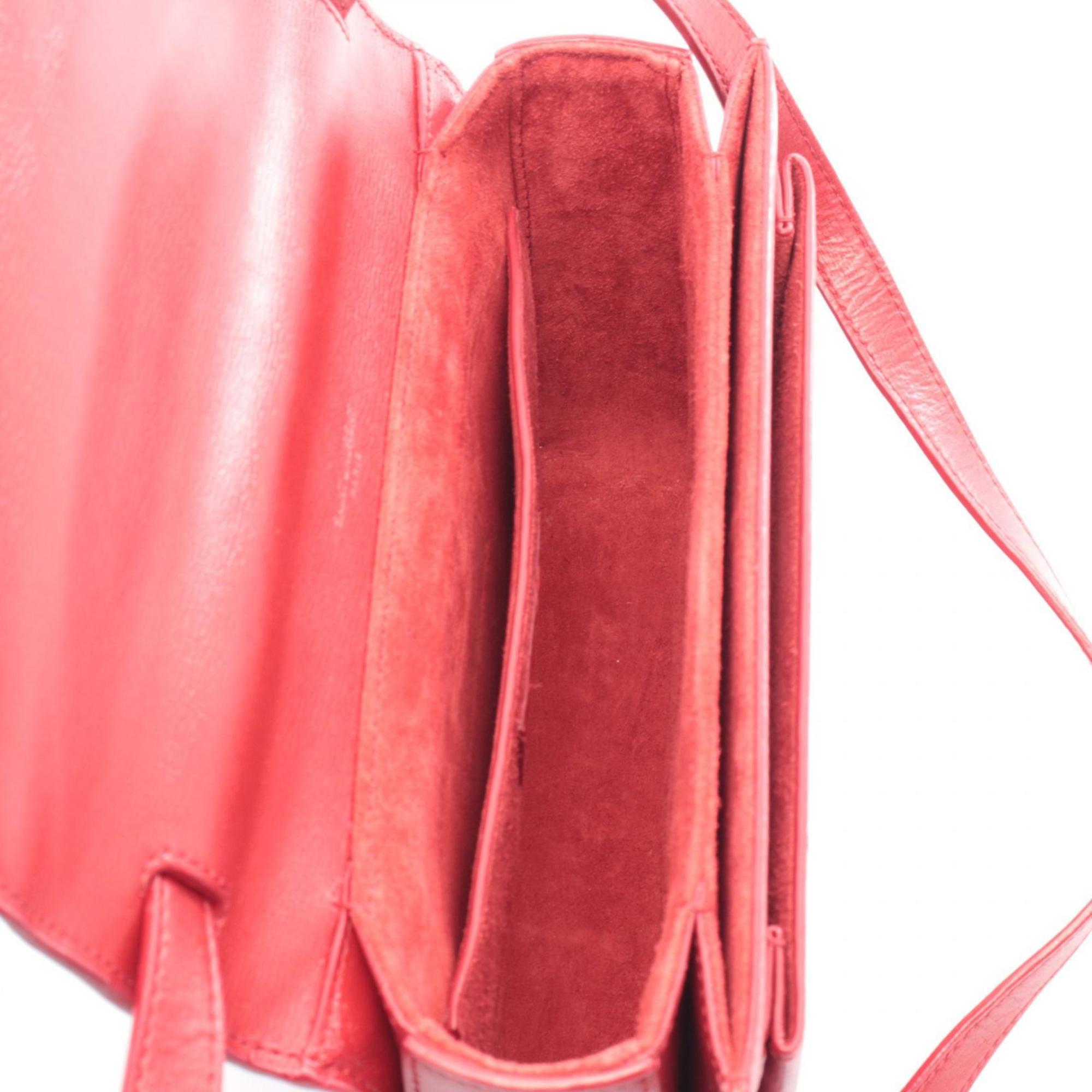 Yves Saint Laurent Red Color Leather Handbag Shoulder Bag (Pre-Owned)
