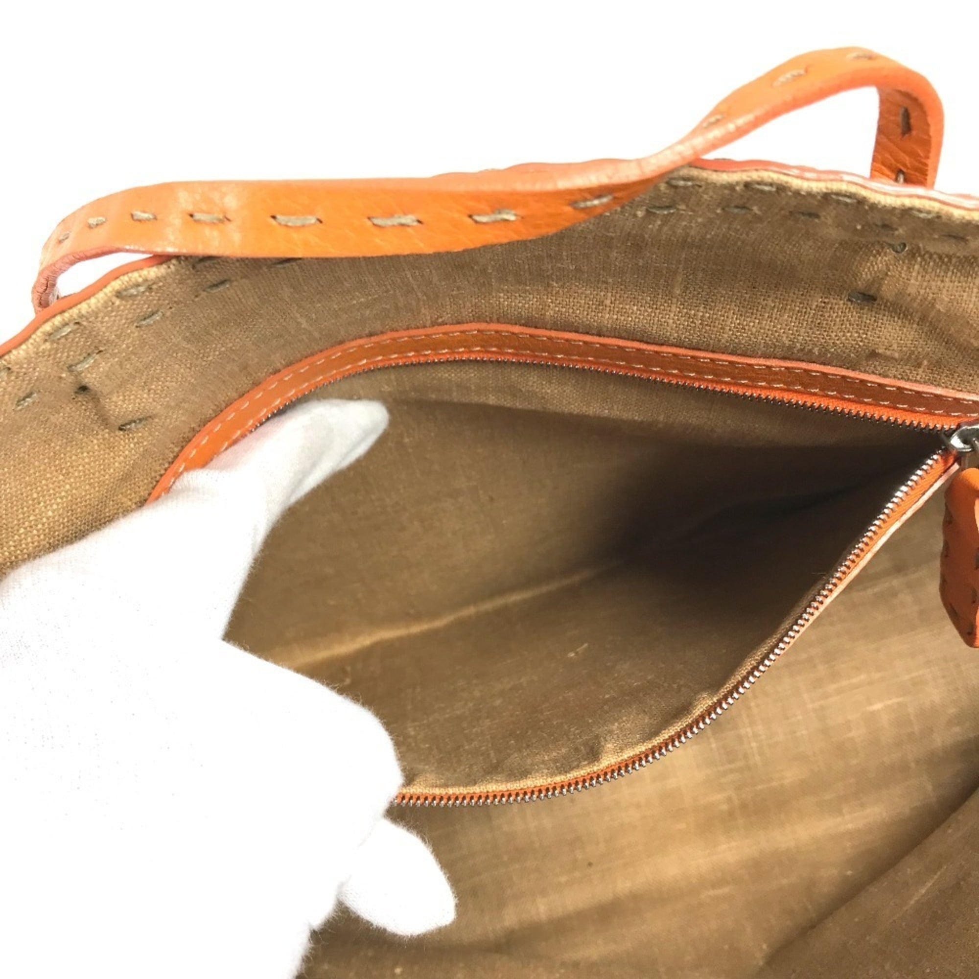 Fendi Beige Orange Raffia Leather Beach Bag Shoulder Bag Tote Bag (Pre-Owned)