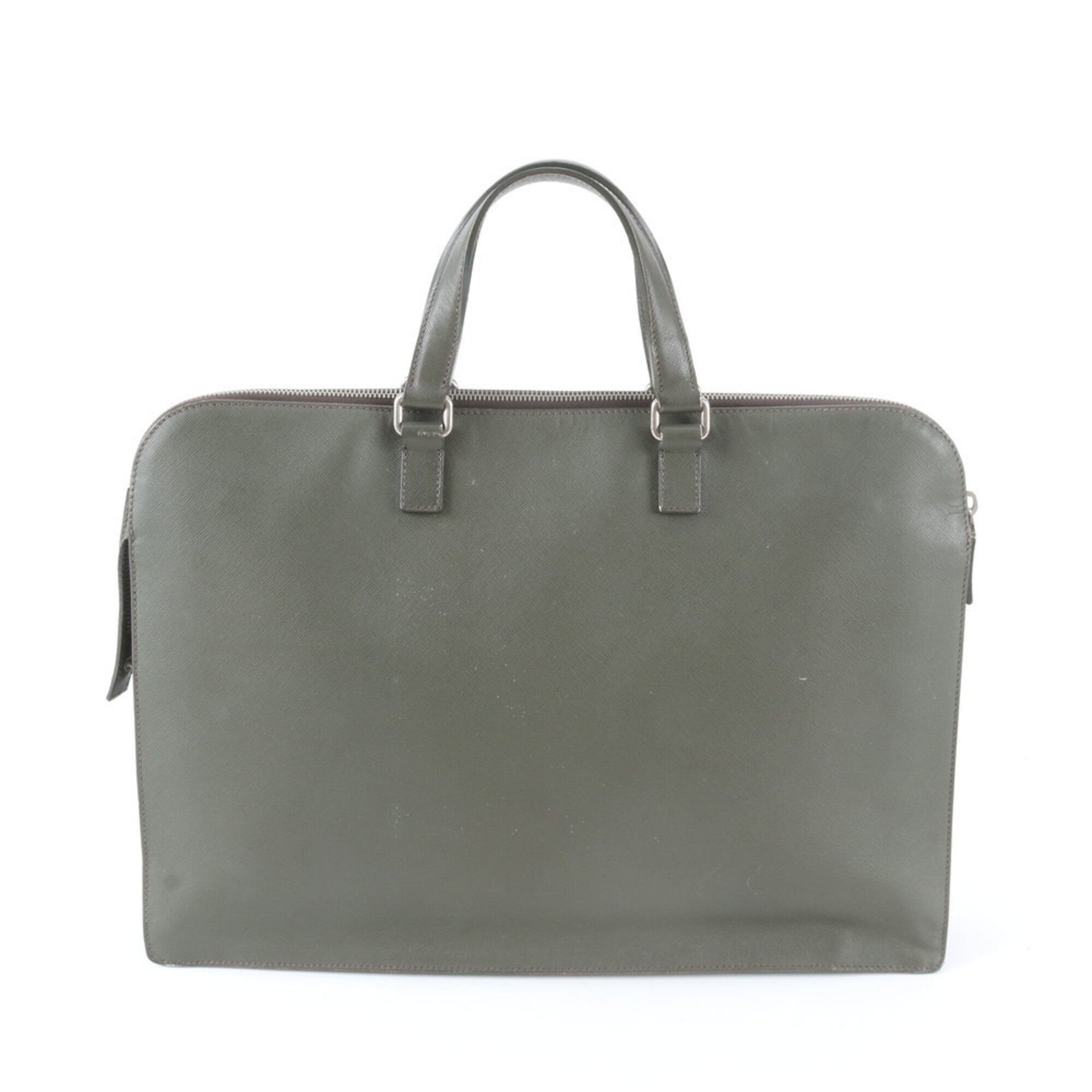 Prada Saffiano Khaki Leather Briefcase Handbag (Pre-Owned)