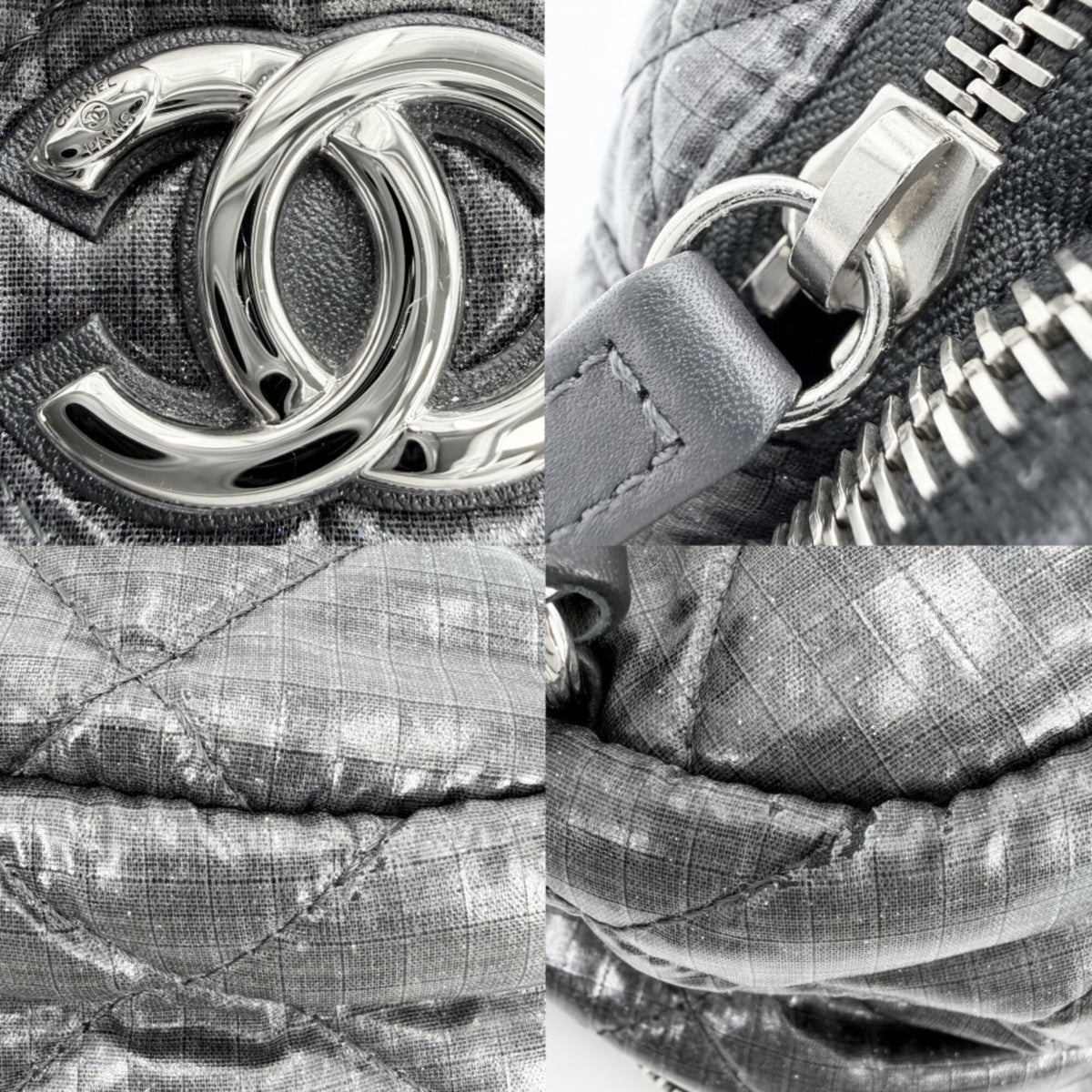 Chanel Matelasse Gray Nylon Backpack (Pre-Owned)