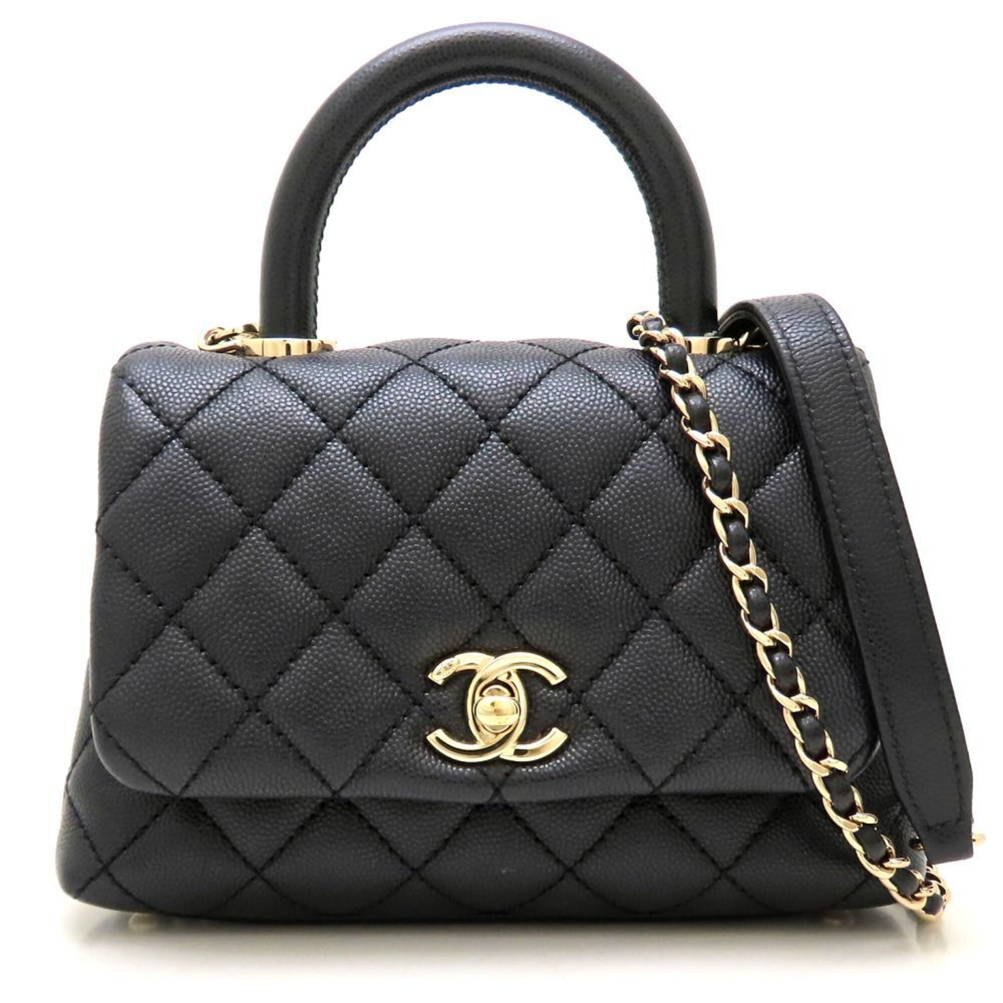 Chanel Black Grained Calfskin Handbag (Pre-Owned)