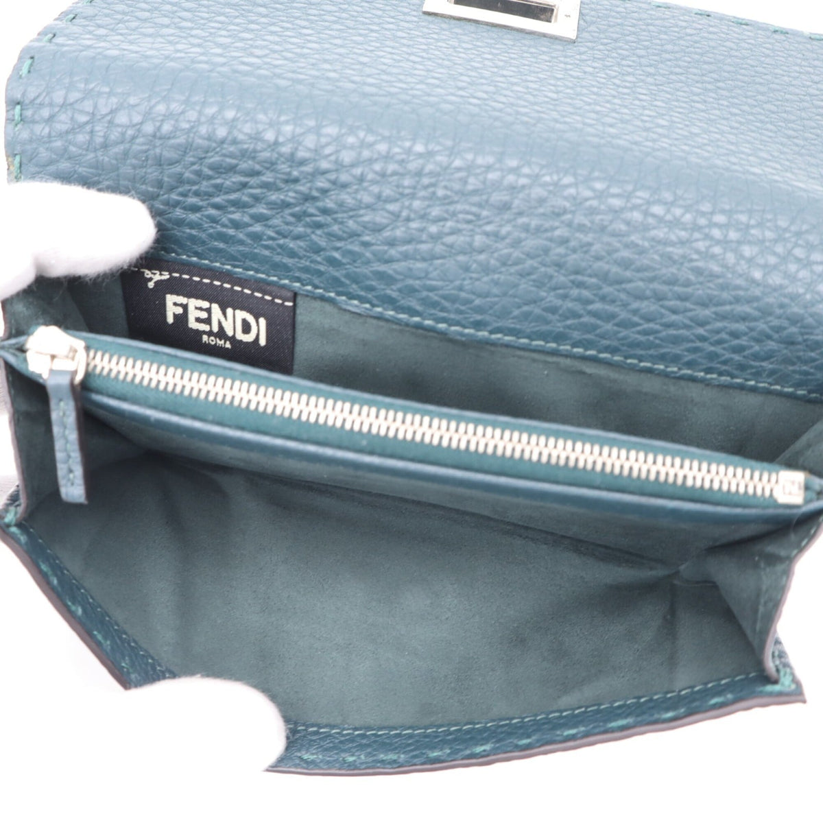 Fendi Selleria Green Leather Long Wallet (Bi-Fold) (Pre-Owned)