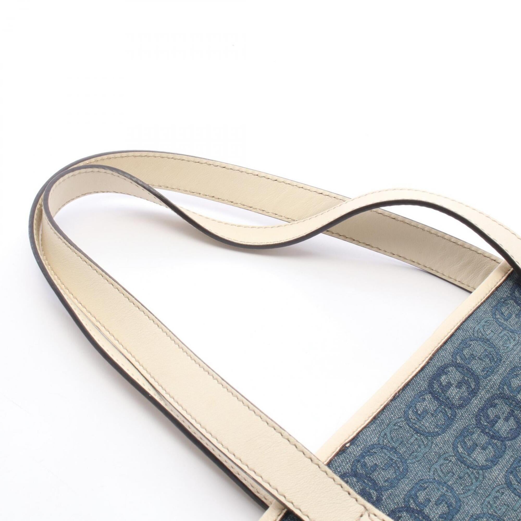 Gucci Navy White Denim Leather Handbag Tote Bag (Pre-Owned)