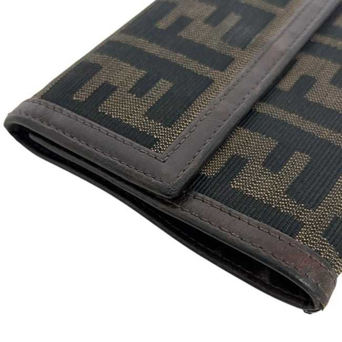 Fendi Brown Khaki Canvas Leather Wallet (Tri-Fold) (Pre-Owned)