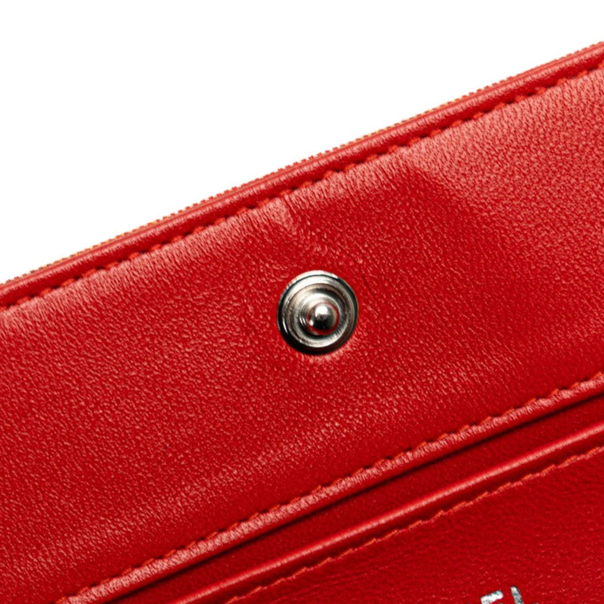 Chanel New Travel Line Red Color Canvas Leather Long Wallet (Bi-Fold) (Pre-Owned)