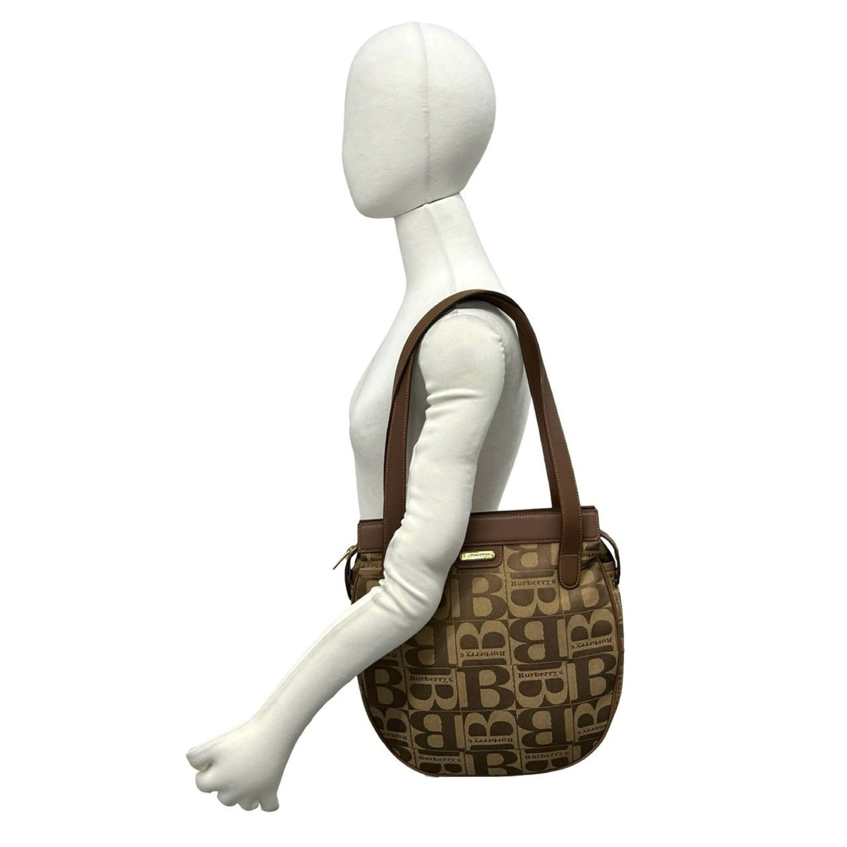 Burberry Brown Canvas Leather Shoulder Bag Tote Bag (Pre-Owned)