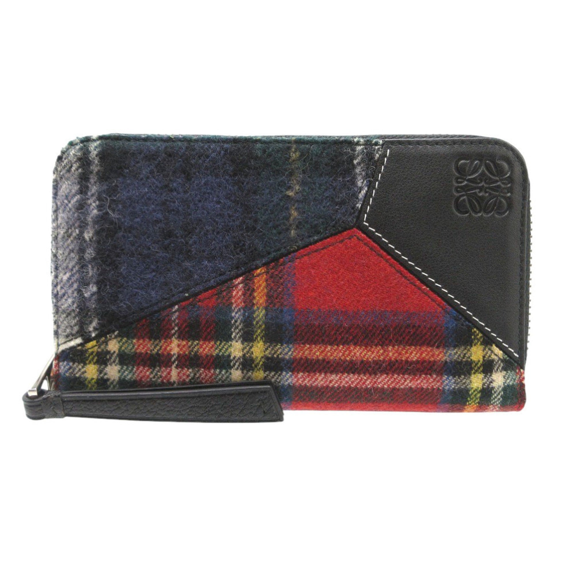 Loewe Black Navy Red Color Wool Leather Long Wallet (Bi-Fold) (Pre-Owned)
