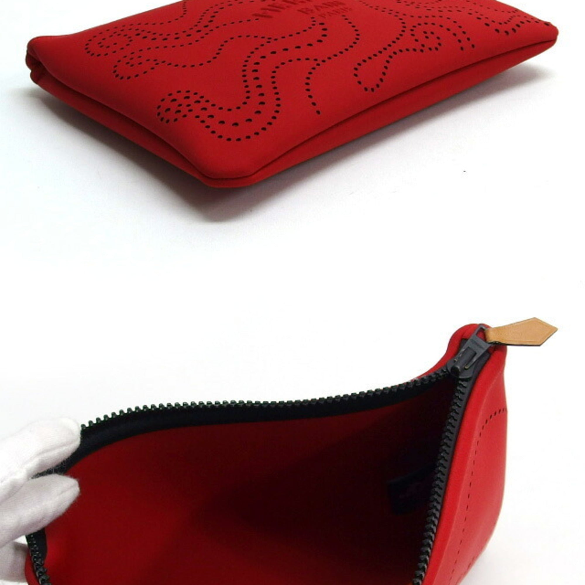 Hermes Red Color Polyamide 80% Pouch (Pre-Owned)