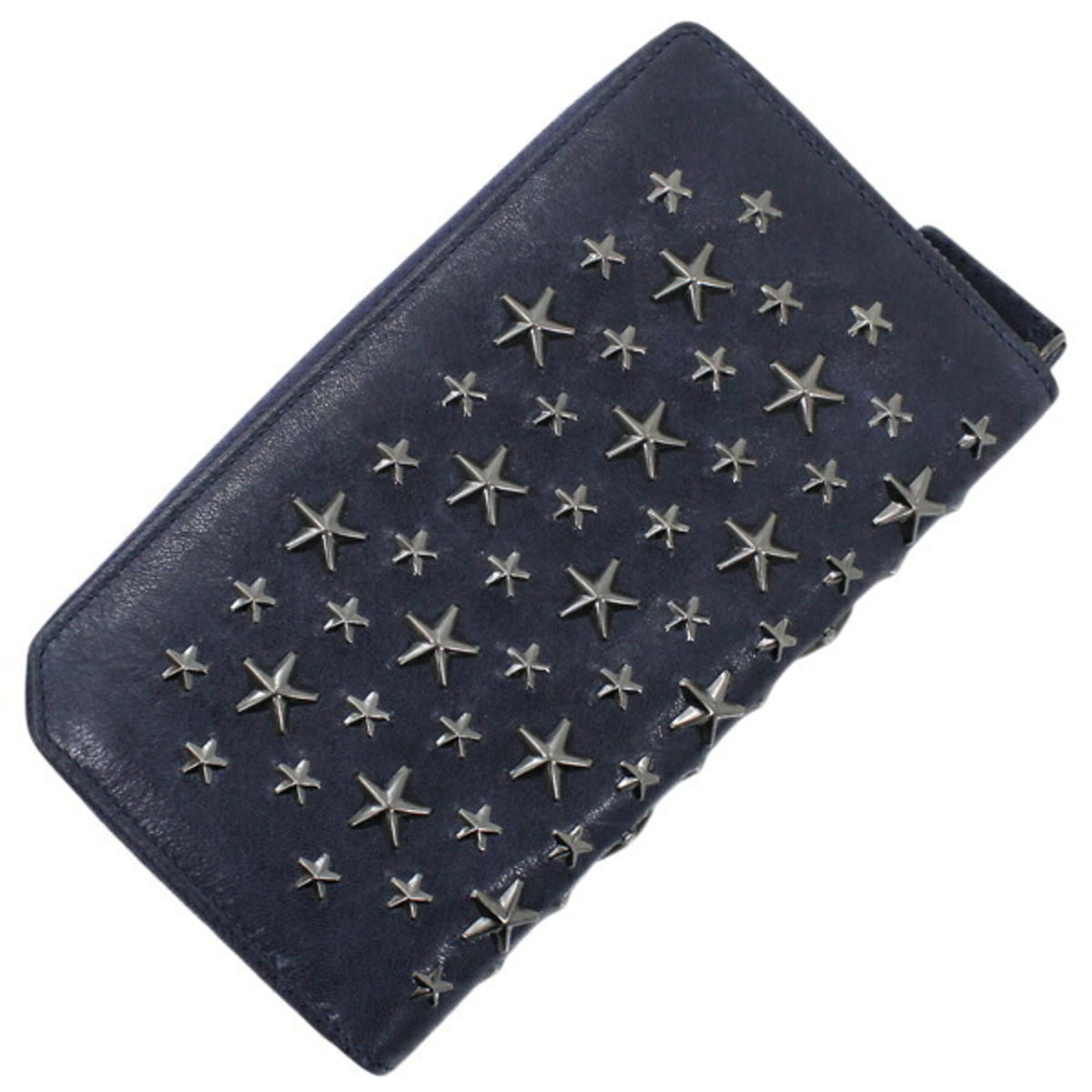 Jimmy Choo Gunmetal Navy Leather Long Wallet (Bi-Fold) (Pre-Owned)