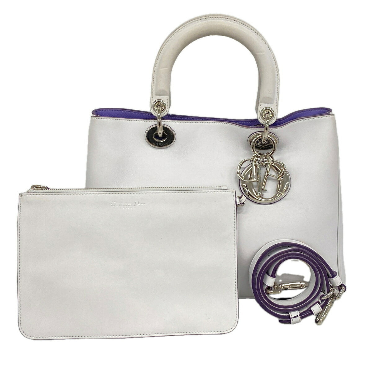 Christian Dior Light Gray Purple Leather Handbag (Pre-Owned)