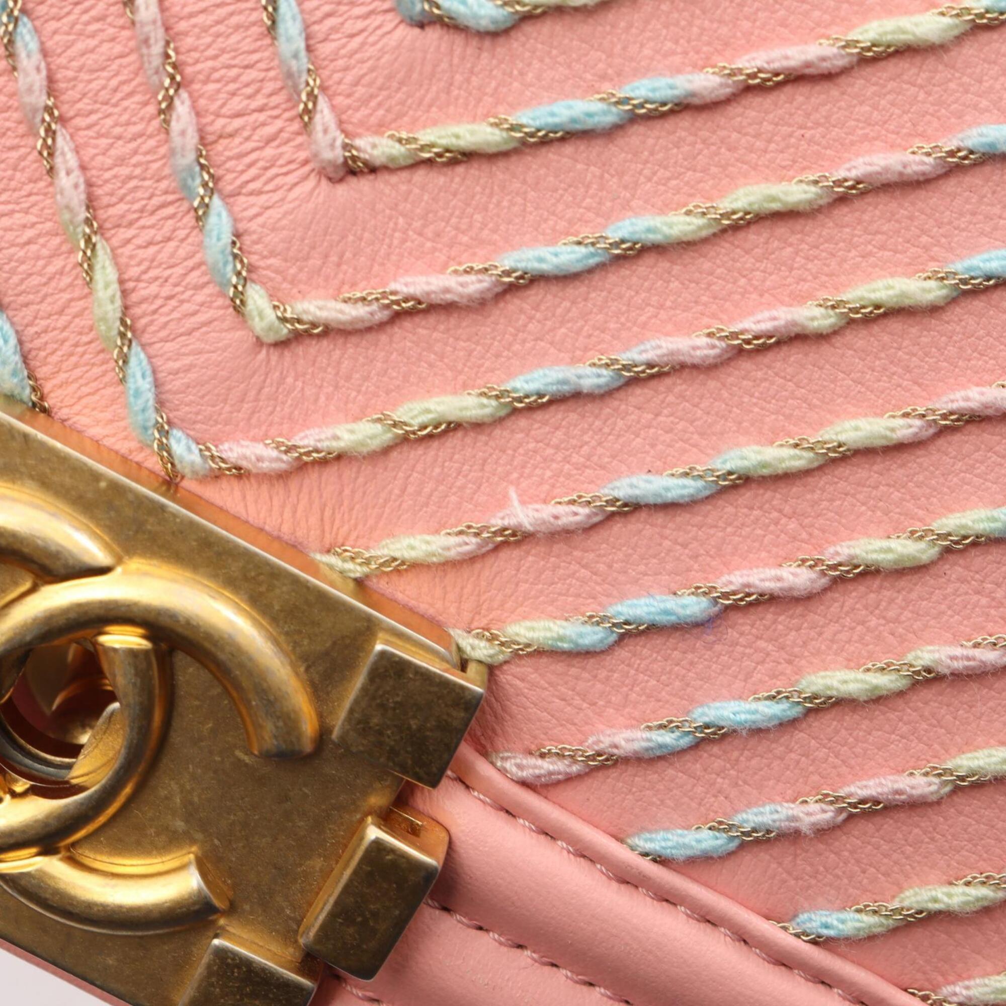Chanel Multi-Color Pink Leather Handbag Shoulder Bag (Pre-Owned)