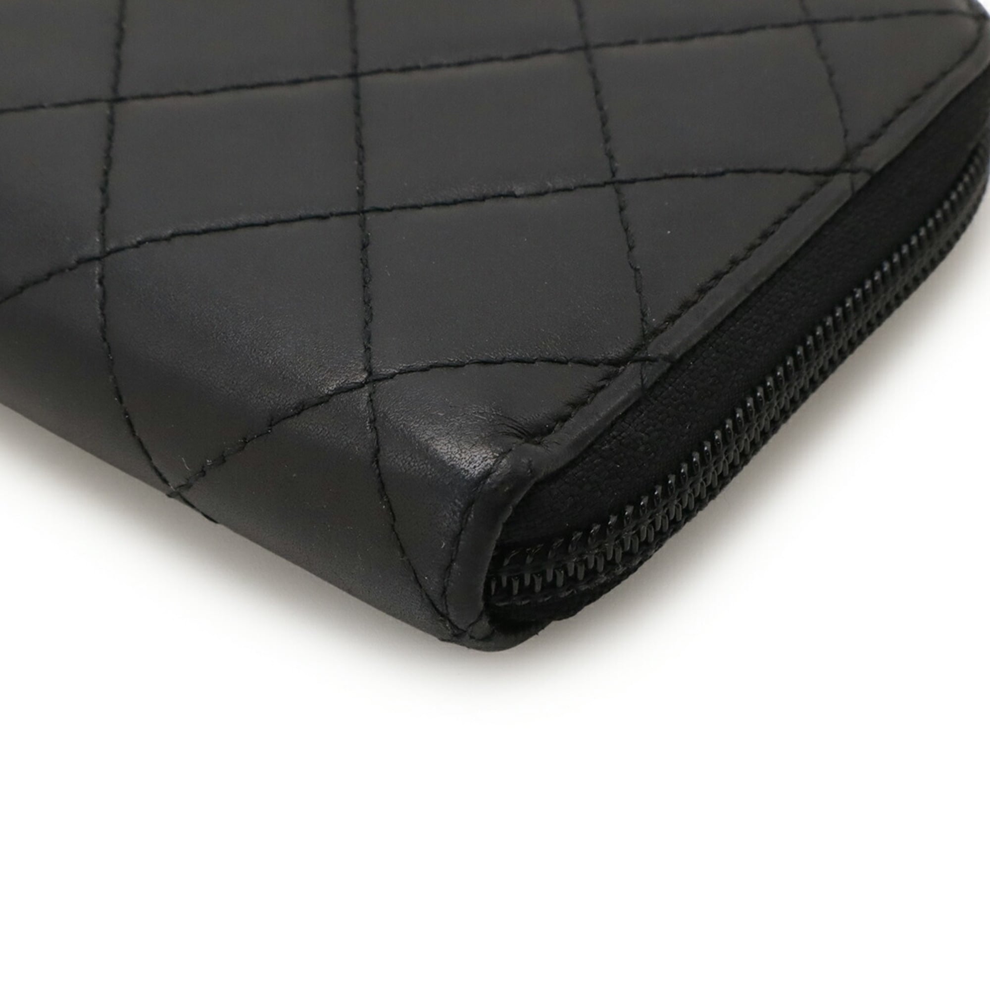 Chanel Black Pink Cambon Ligne Leather Long Wallet (Bi-Fold) (Pre-Owned)