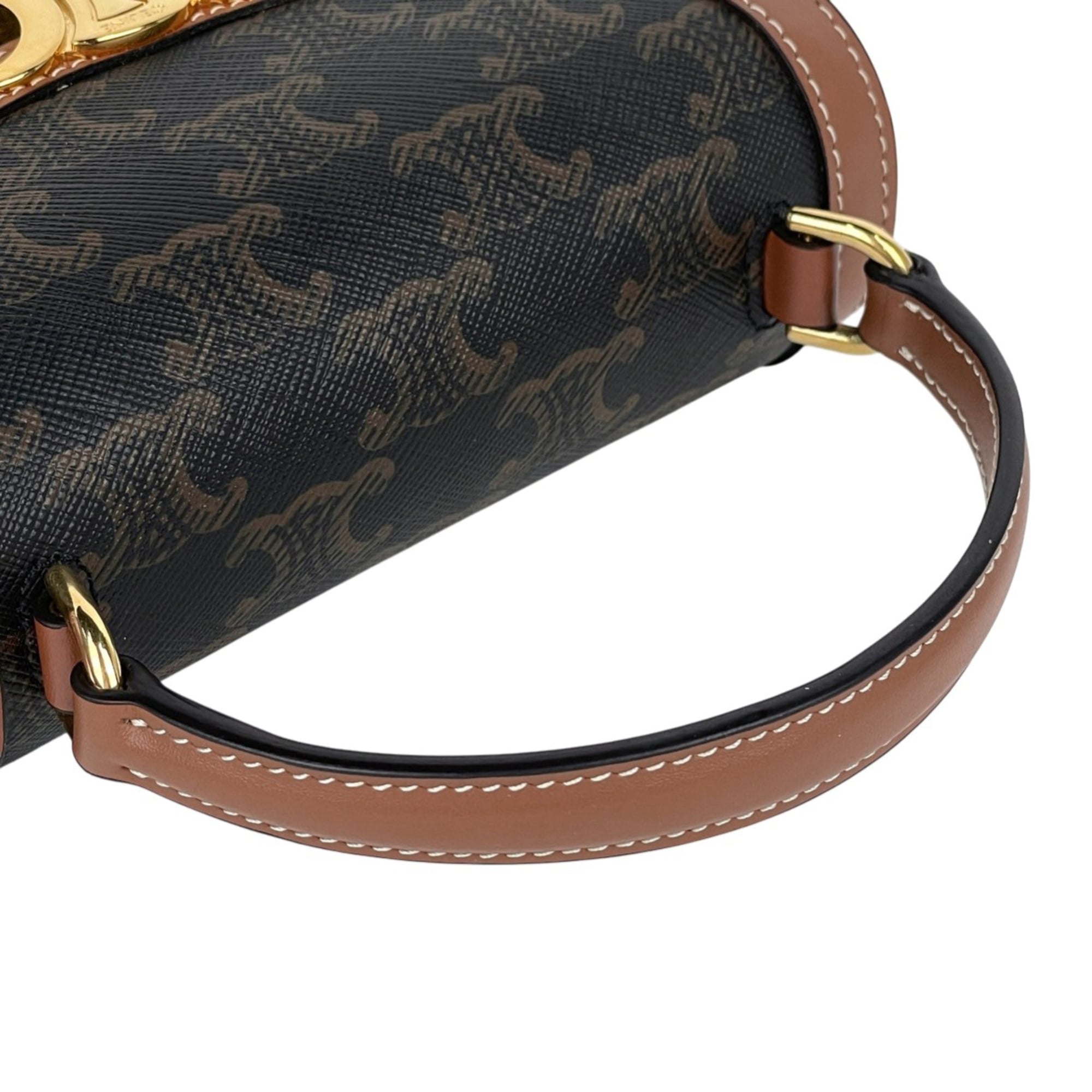 Celine Brown Coated Canvas Leather Handbag Shoulder Bag (Pre-Owned)