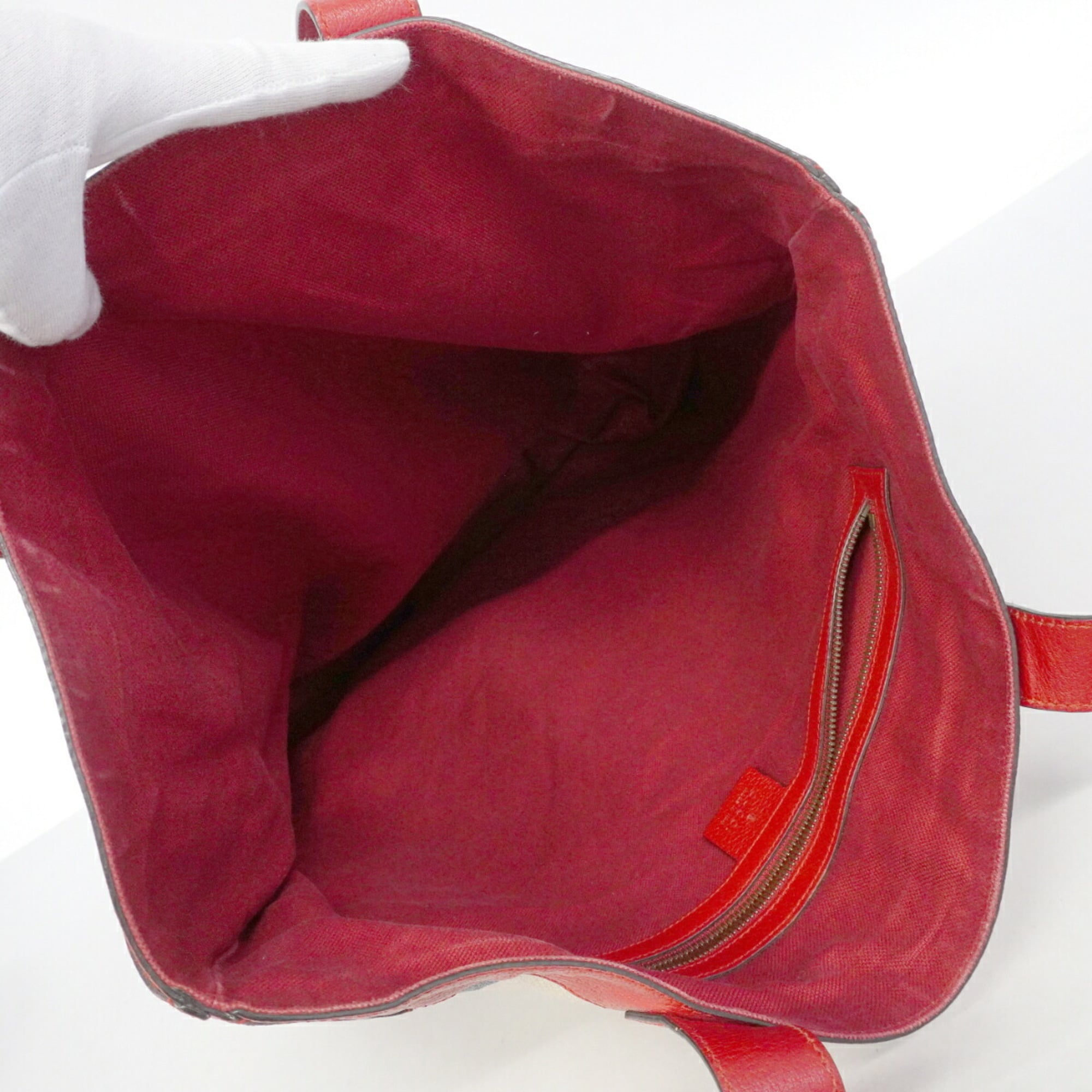 Gucci Navy Red Color Canvas Leather Tote Bag (Pre-Owned)
