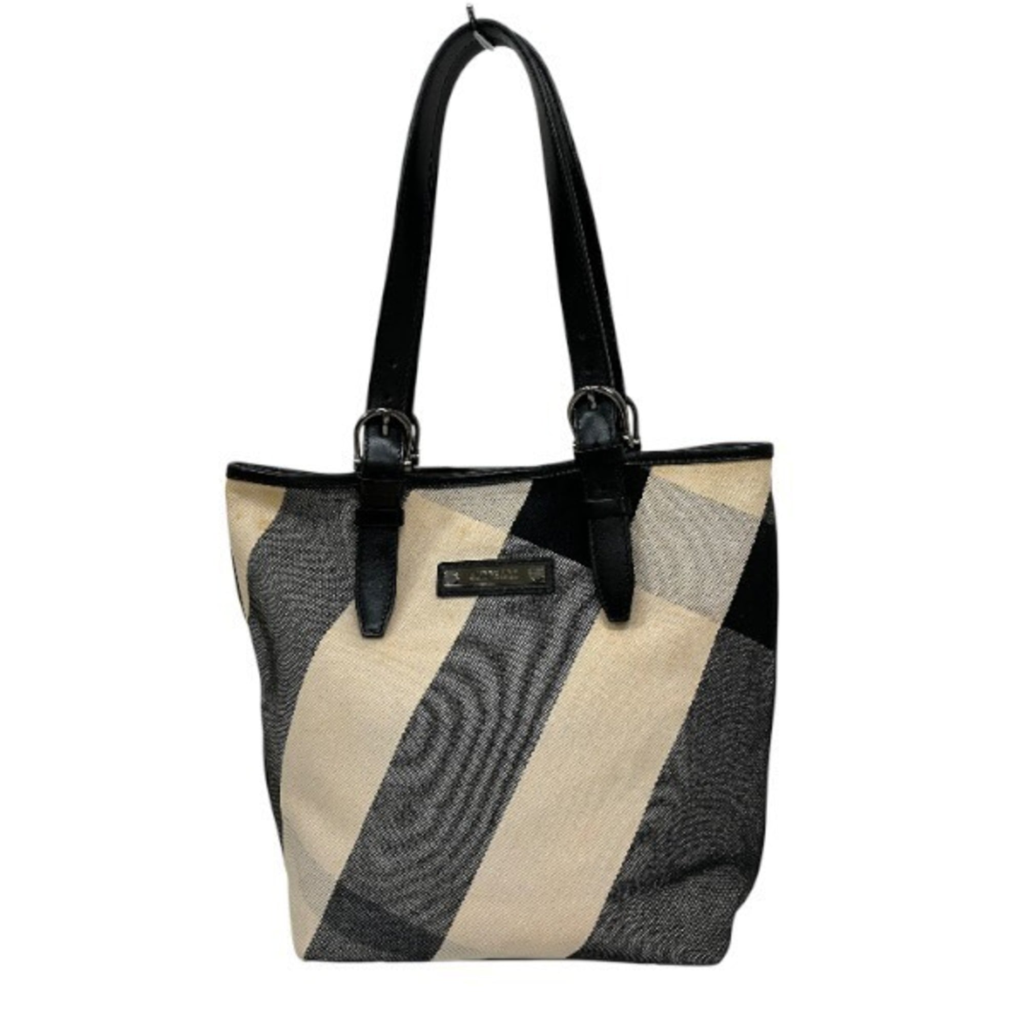 Burberry Black Ivory Canvas Leather Shoulder Bag Tote Bag (Pre-Owned)