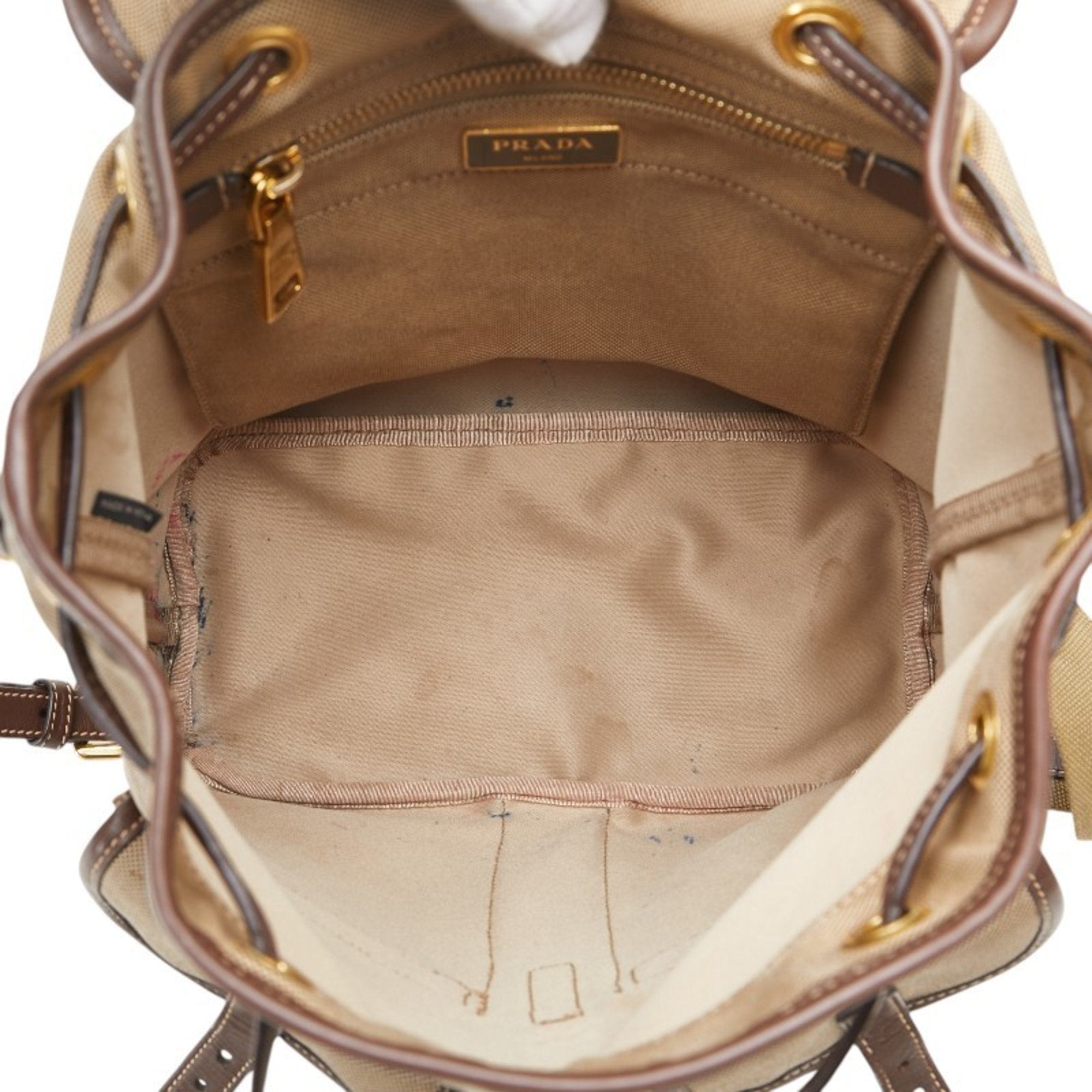Prada Beige Brown Canvas Leather Backpack (Pre-Owned)