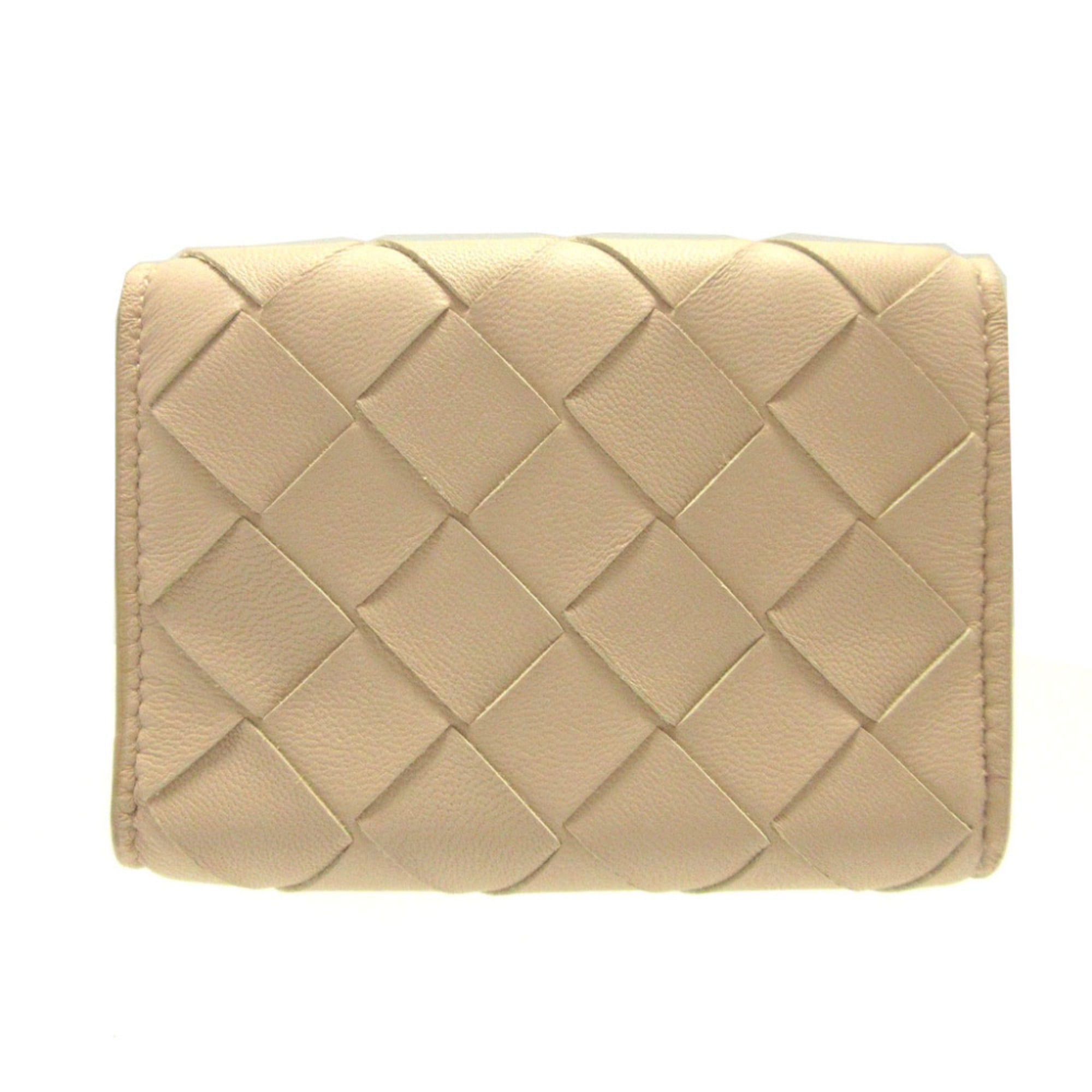Bottega Veneta Beige Bordeaux Intrecciato Wallet (Tri-Fold) (Pre-Owned)