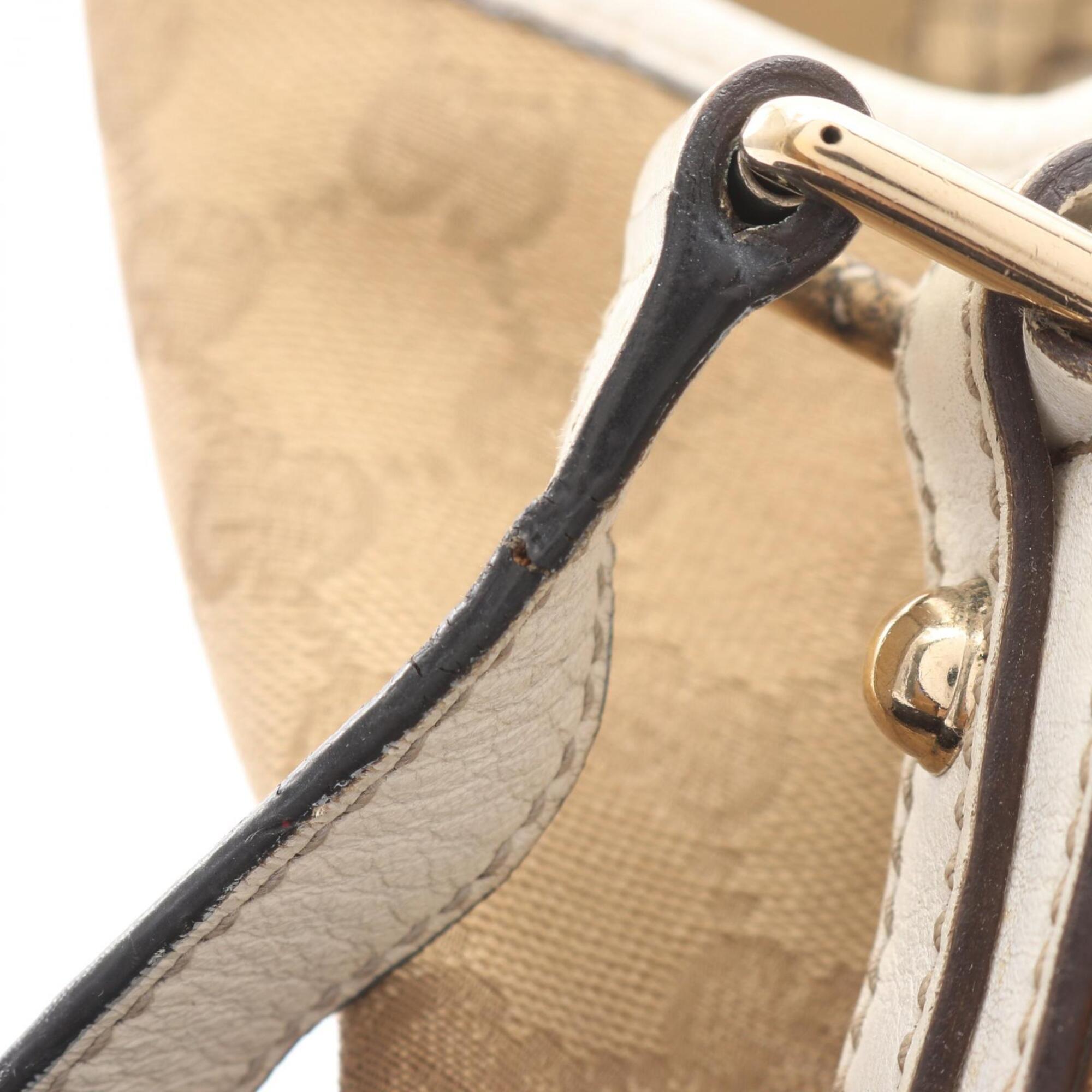 Gucci Beige Pink White Canvas Leather Handbag Tote Bag (Pre-Owned)