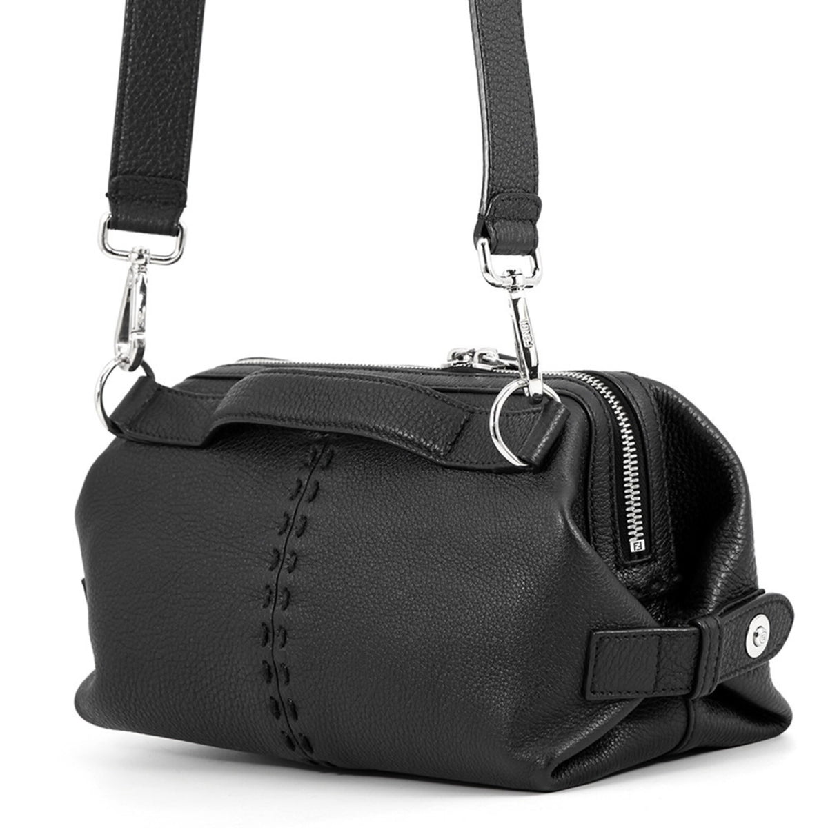 Fendi Selleria Black Leather Handbag Shoulder Bag (Pre-Owned)