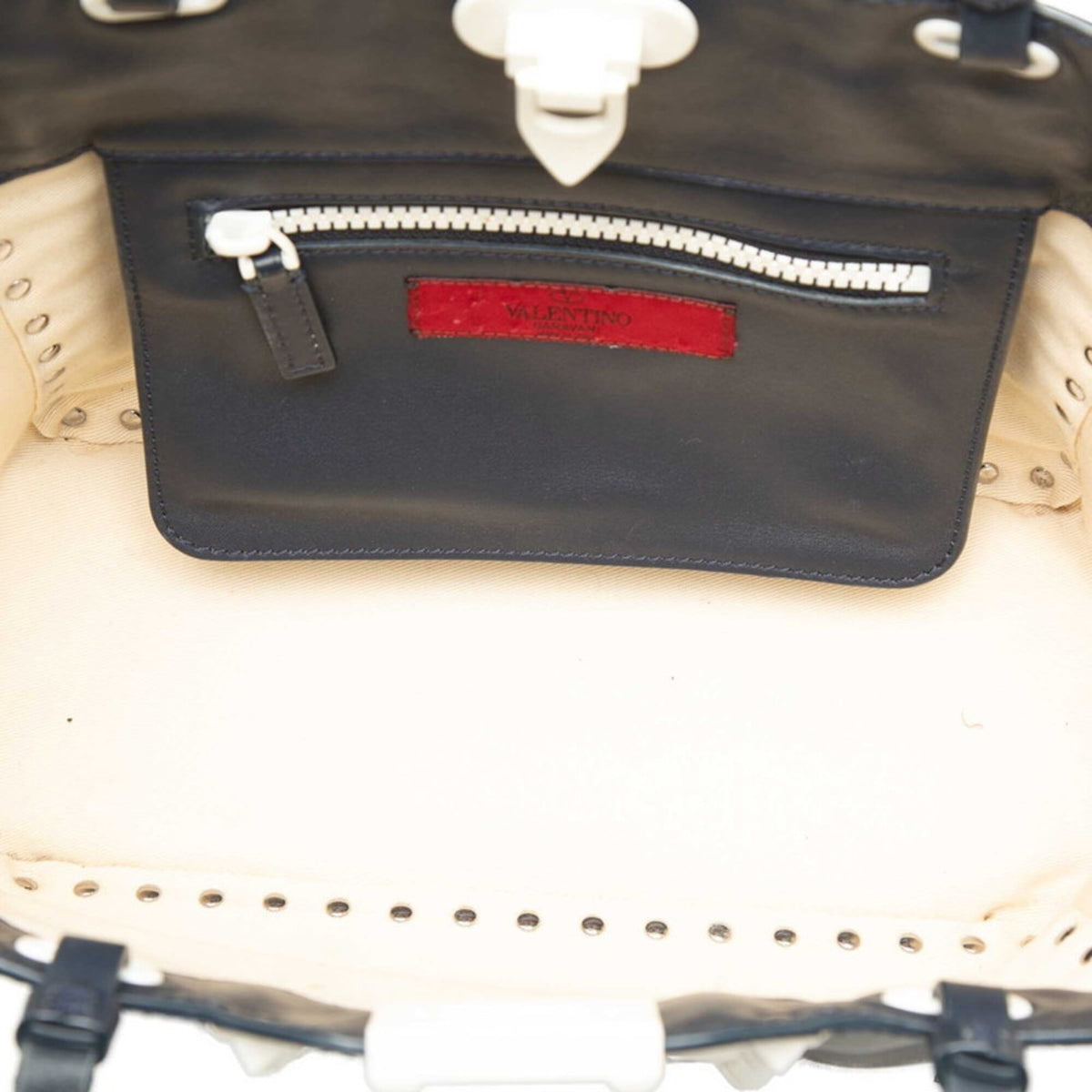 Valentino Navy White Leather Handbag Shoulder Bag (Pre-Owned)