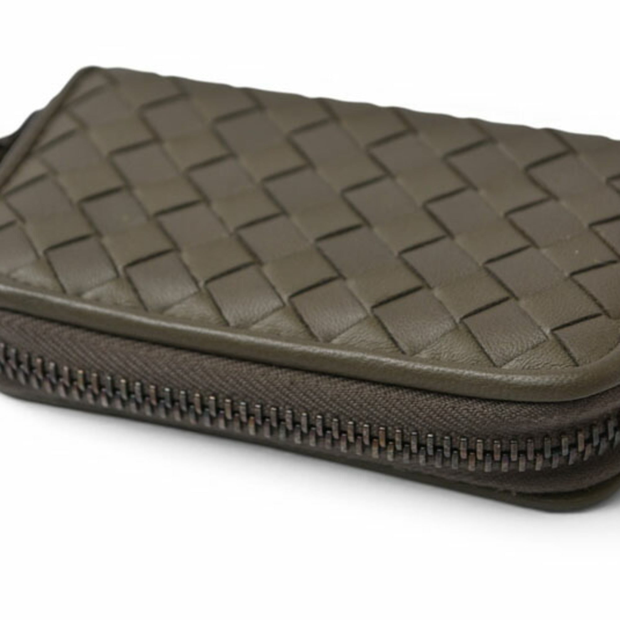 Bottega Veneta Intrecciato Gray Khaki Coin Purse/Coin Case (Pre-Owned)