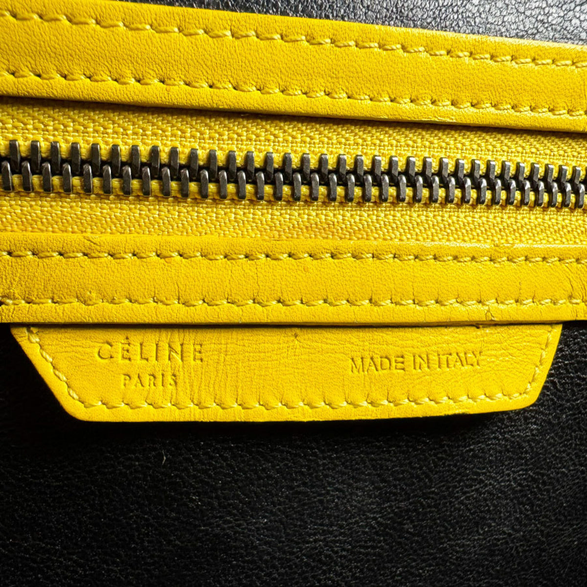 Celine Black Cream Yellow Leather Canvas Handbag (Pre-Owned)