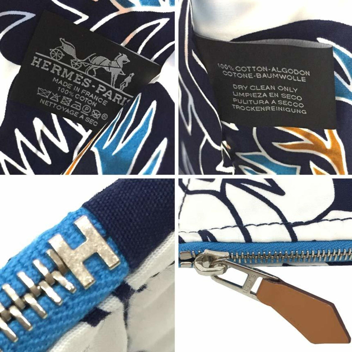 Hermes Navy White Cotton Canvas Pouch (Pre-Owned)