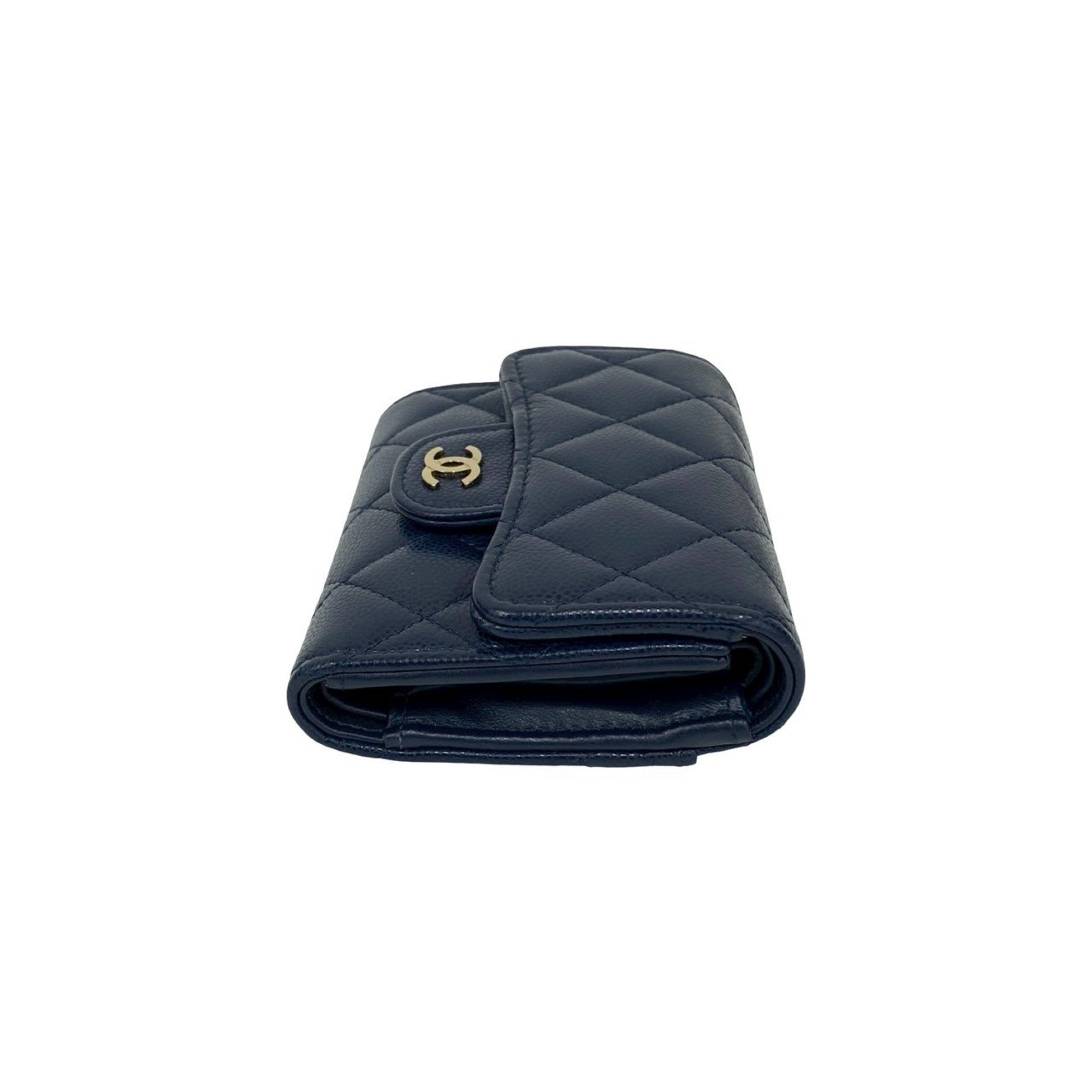 Chanel Navy Grained Calfskin Wallet (Tri-Fold) (Pre-Owned)