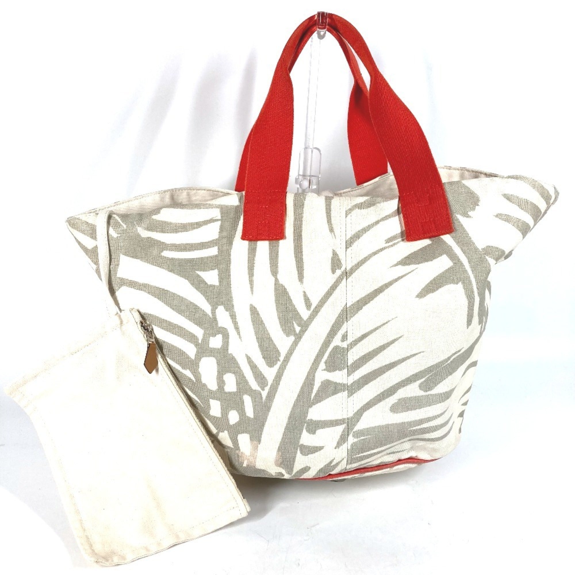 Hermes Beige Orange Canvas Shoulder Bag Tote Bag (Pre-Owned)