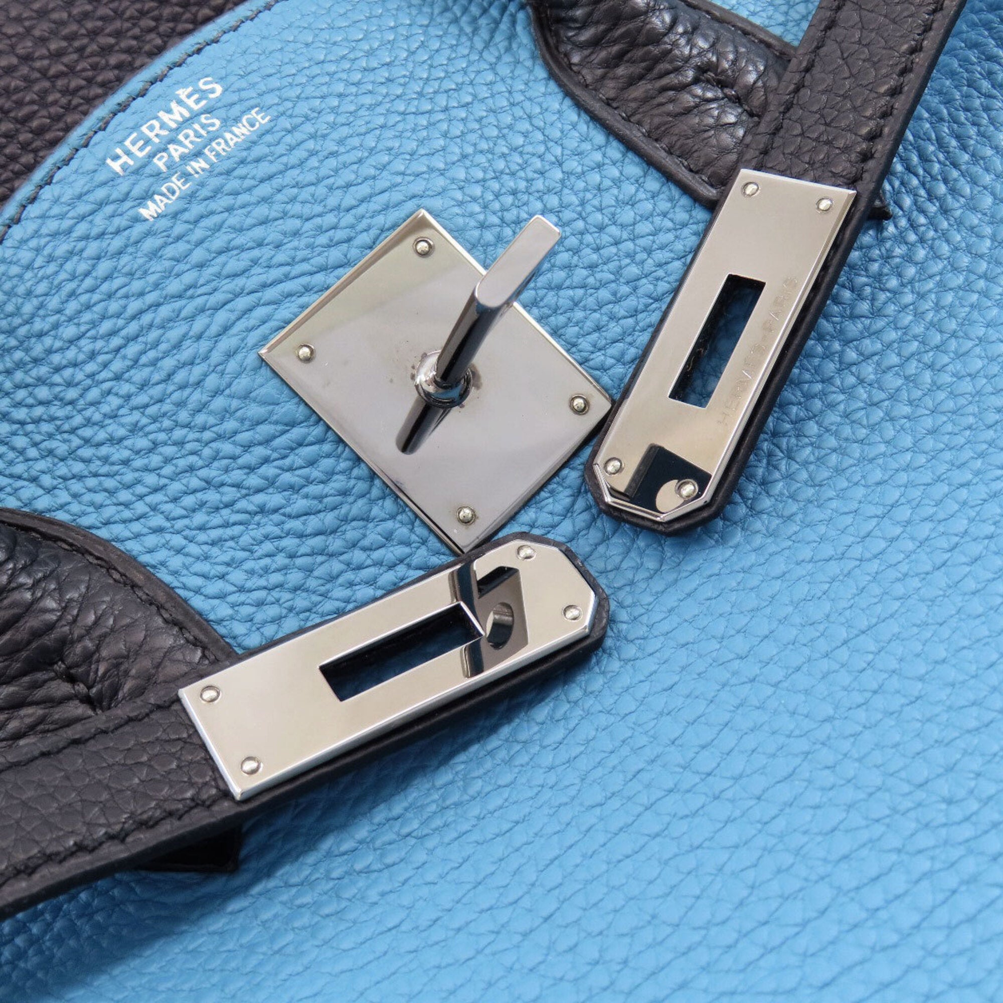 Hermes Black Blue Navy Togo Leather Handbag (Pre-Owned)