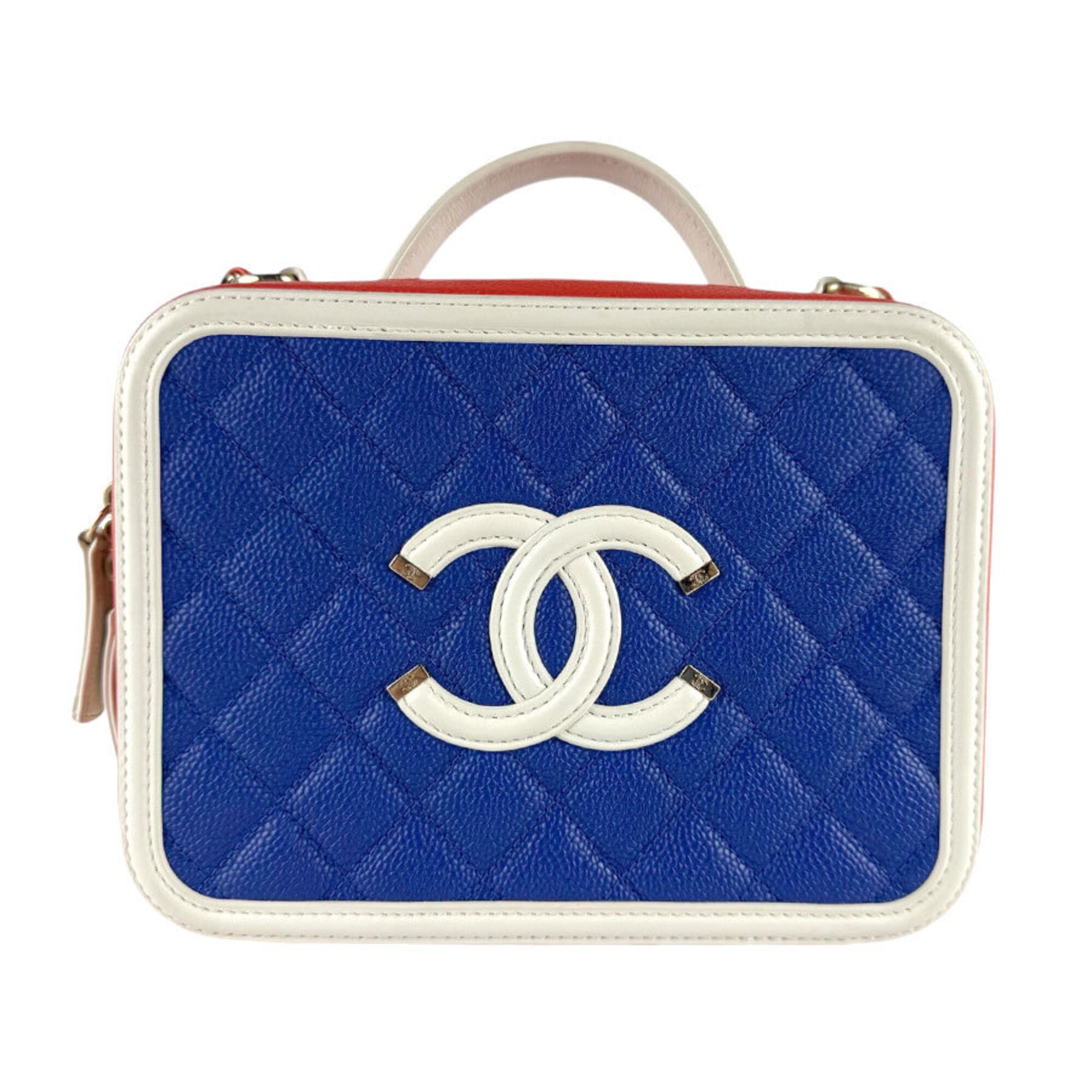 Chanel Blue Red Color White Grained Calfskin Shoulder Bag (Pre-Owned)