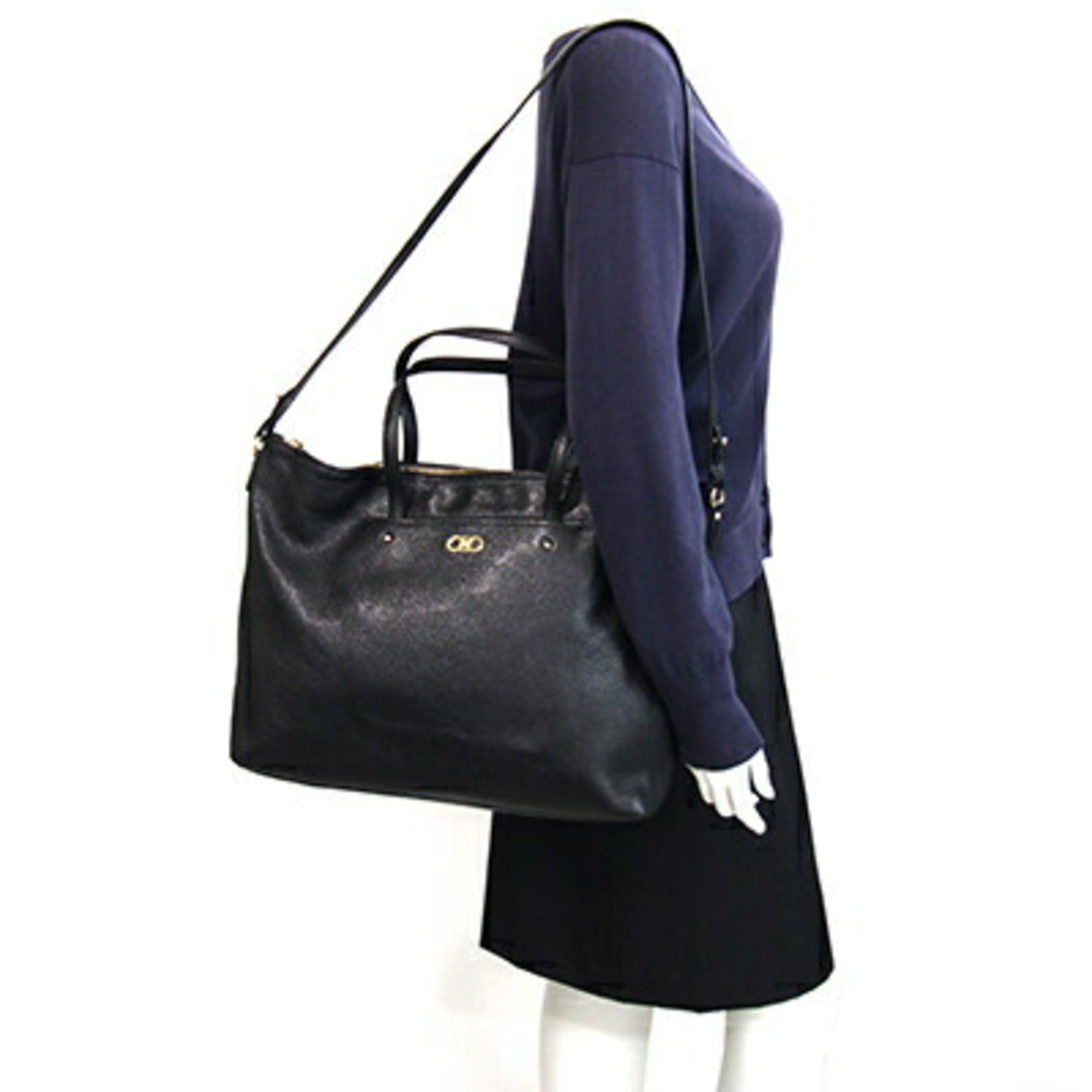 Salvatore Ferragamo Black Leather Tote Bag (Pre-Owned)